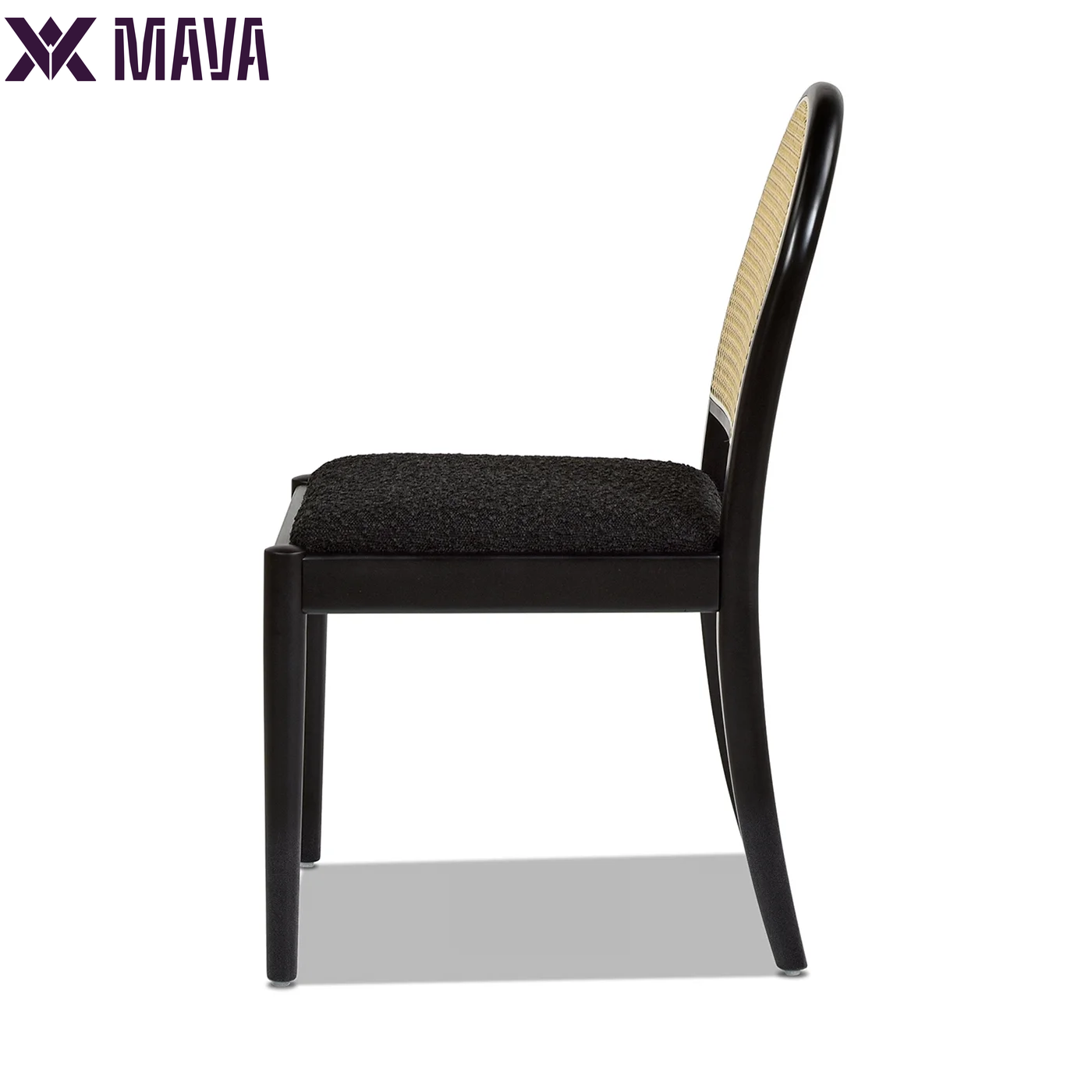 MAVA18.5" Curved Resin Cane Rattan Side Dining Chair, Set of 2, Ebony Black Boucle