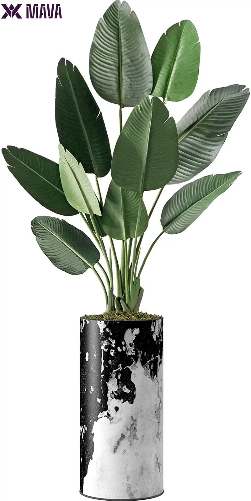 MAVA Artificial Tree in Contemporary Granite Effect Planter, Fake Bird of Paradise Silk Tree for Indoor and Outdoor Home Decoration - 67" Overall Tall (Plant Pot plus Tree)