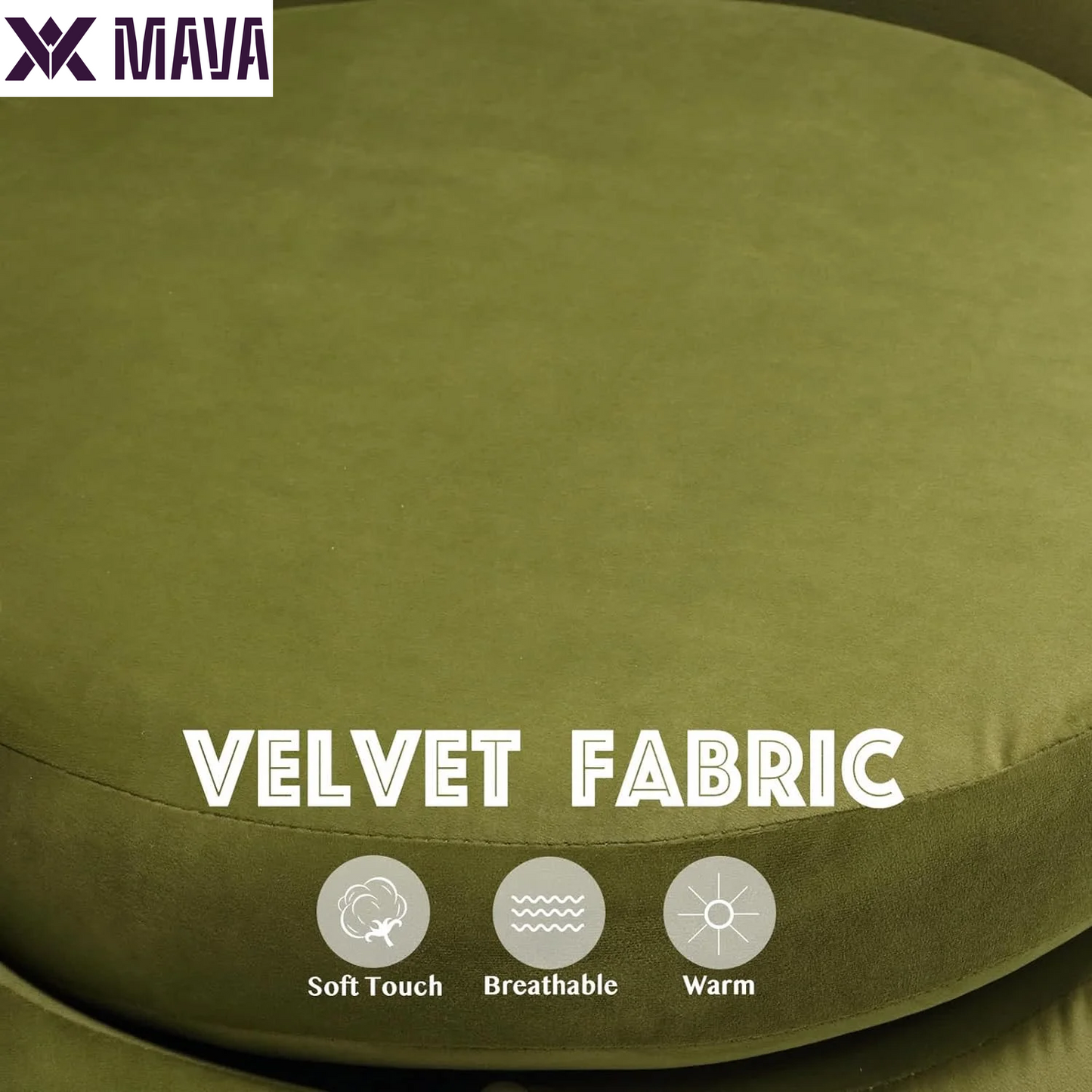 MAVA Modern round Swivel Chair, Green Velvet Accent Chair, 360 Swivel Cuddle Barrel Chair, Gold Base