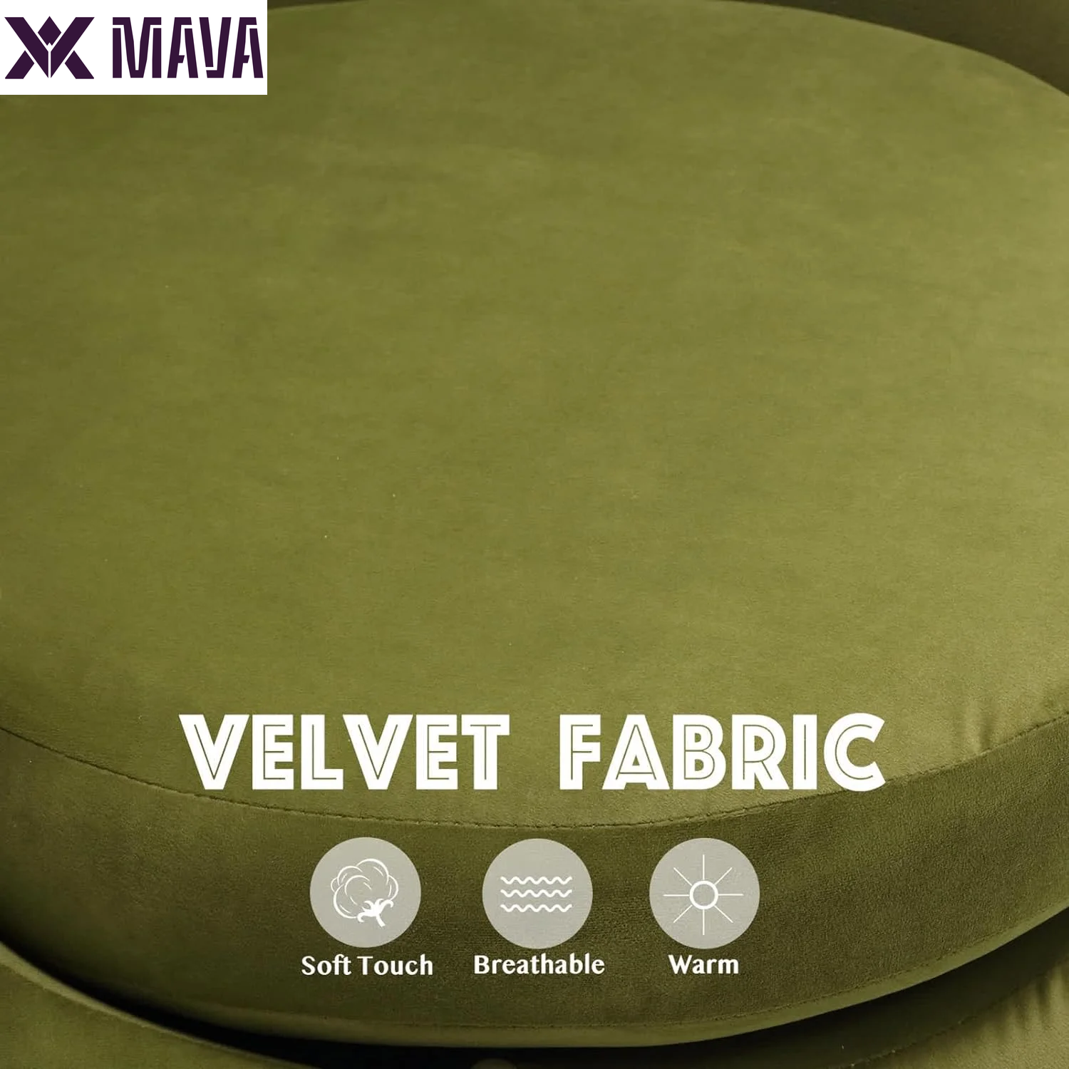 MAVA Modern round Swivel Chair, Green Velvet Accent Chair, 360 Swivel Cuddle Barrel Chair, Gold Base