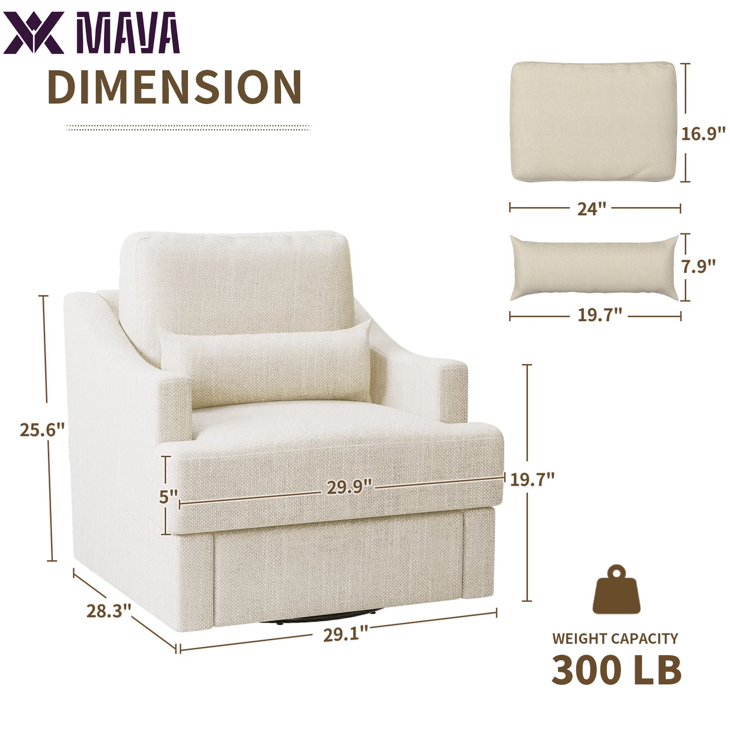 MAVA Modern 360° Degree Swivel Accent Chair with Metal Base Soft Lumbar Pillow for Living Room Bedroom