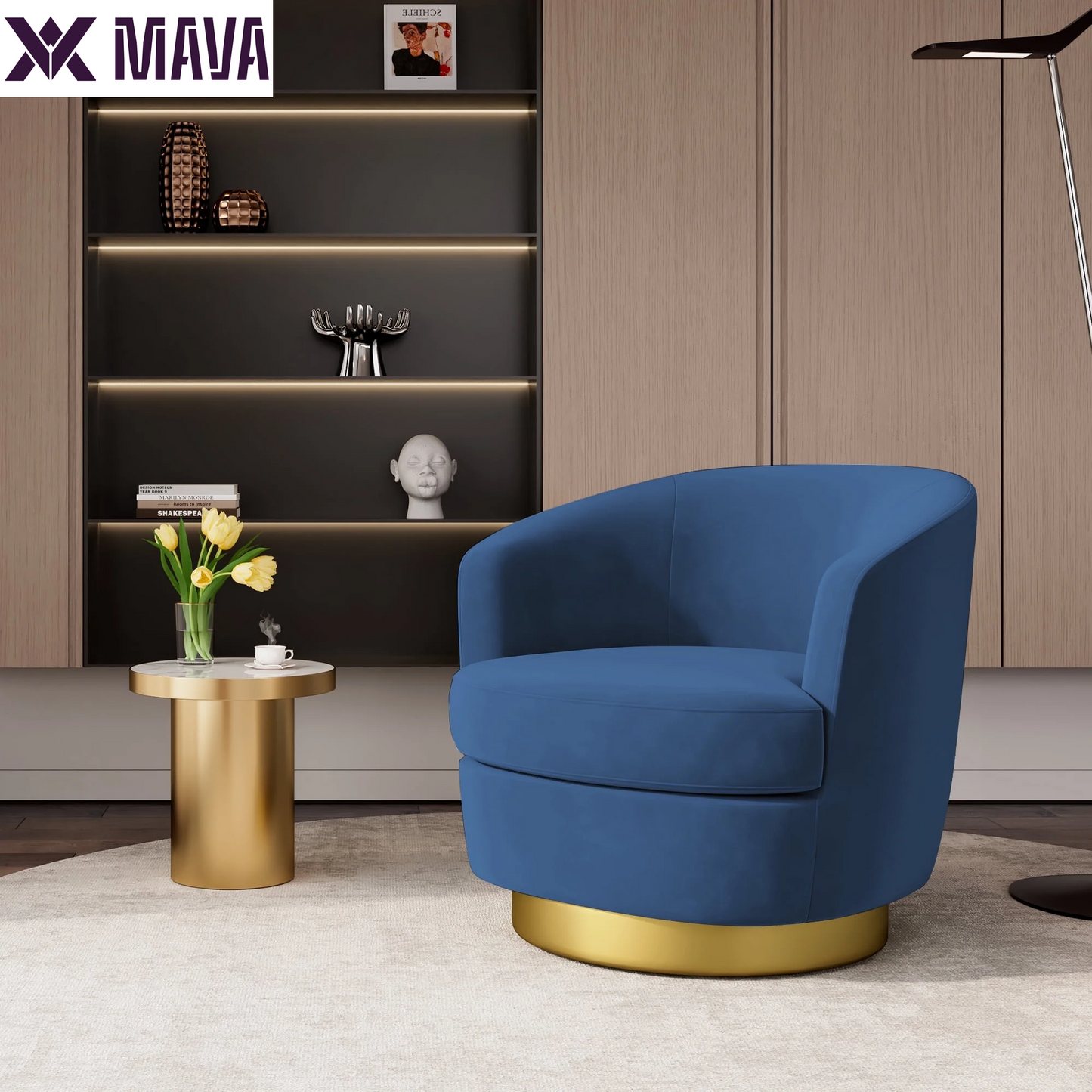 MAVA Swivel Accent Chair, round Barrel Chair 360 Degree Swivel Armchair, Comfy Upholstered Club Chairs for Living Room Bedroom, Black