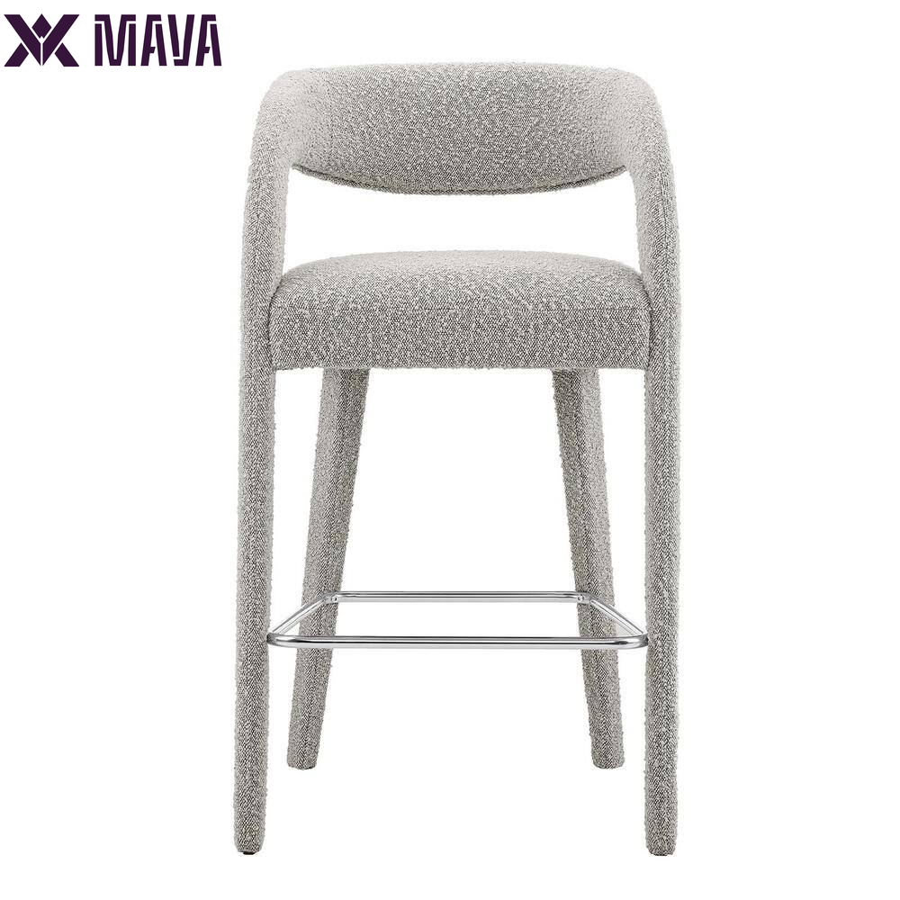 MAVA 30 In. in Taupe Silver Rubber Wood Boucle Upholstered Bar Stool Set of 2