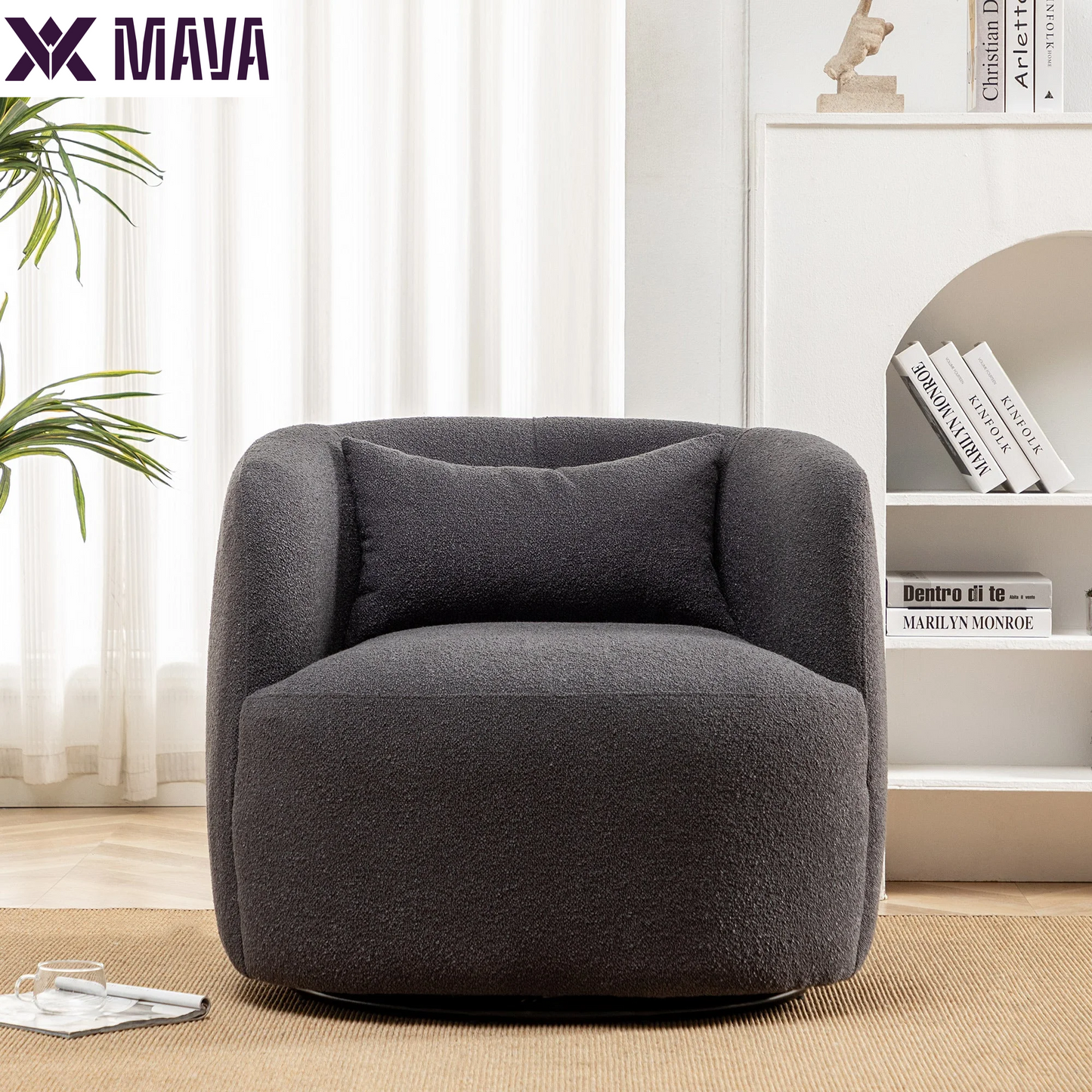 MAVA Beige Modern Boucle Upholstered 360° Swivel Accent Armchair