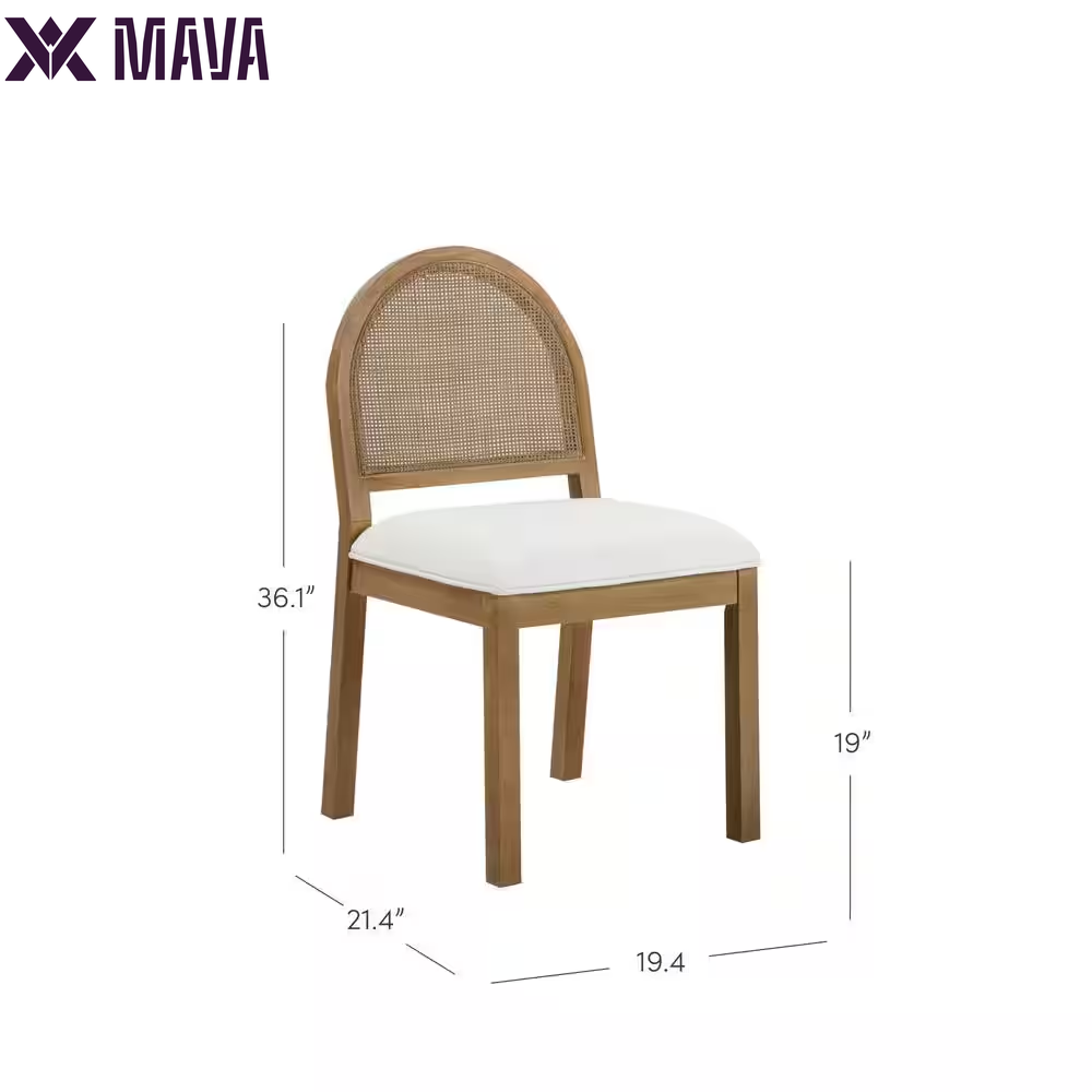 MAVA 19 In. Light Brown Natural Woven Rattan Back and Solid Wood, Legs Dining Chair with Padded Seat