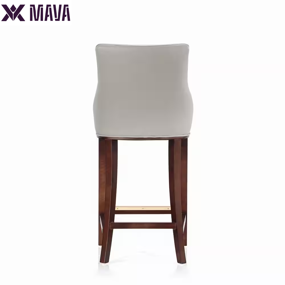 MAVA 29.13 In. Light Grey Beech Wood Bar Stool with Leatherette Upholstered Seat (Set of 3)