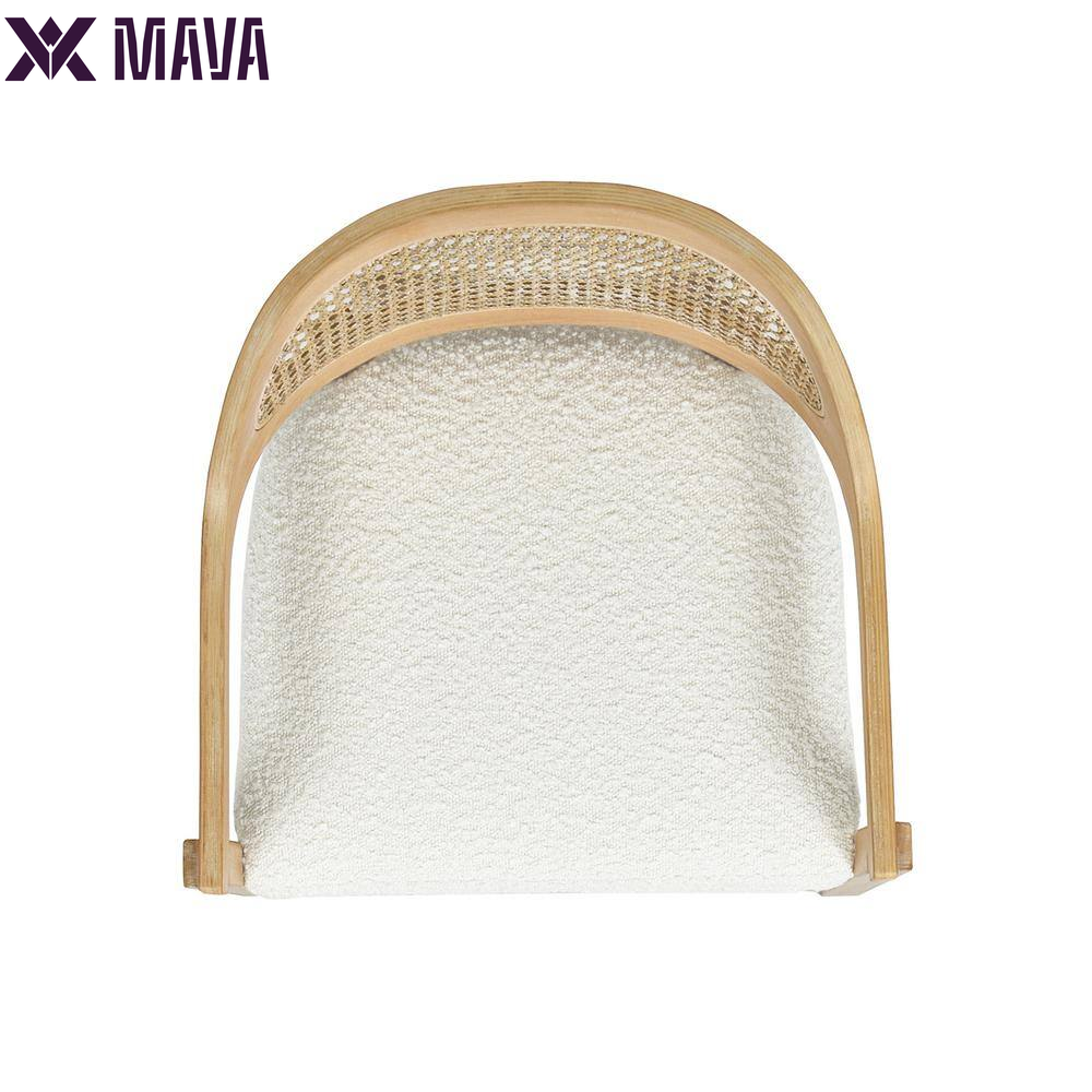 MAVA Americana 26 In. Mid-Century Modern Ivory White Cane Rattan Back Wood Frame Kitchen Counter Height Bar Stool