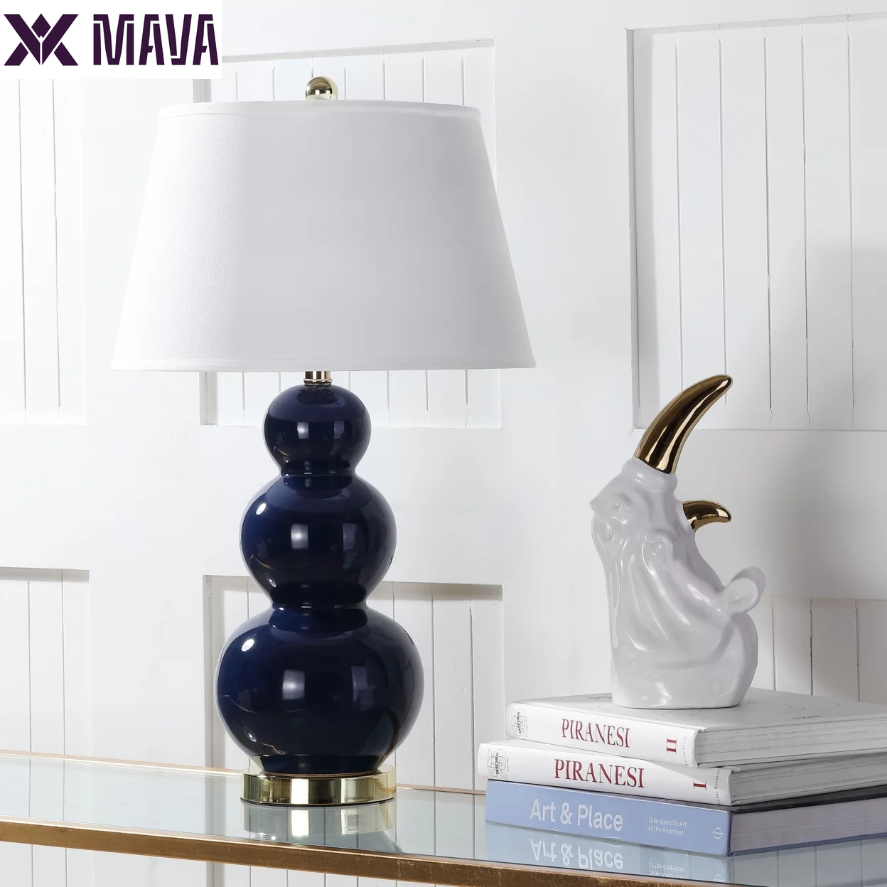 MAVA Three Gourd Table Lamp (Set of 2) | Navy |