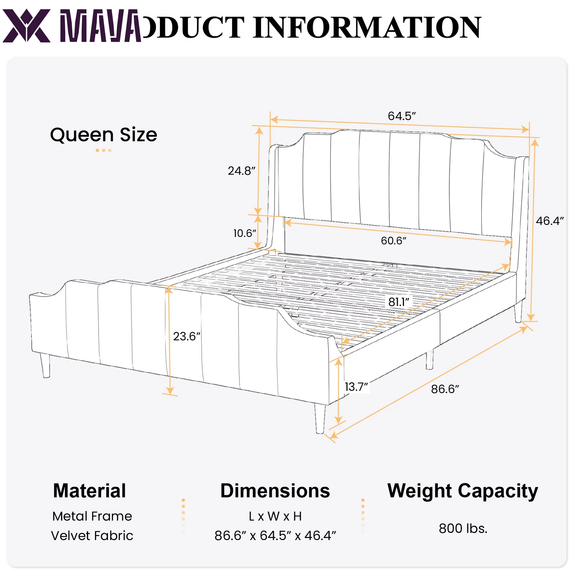 MAVA Queen Size Velvet Platform Bed with Modern Curved Upholstered Headboard and Footboard, Green