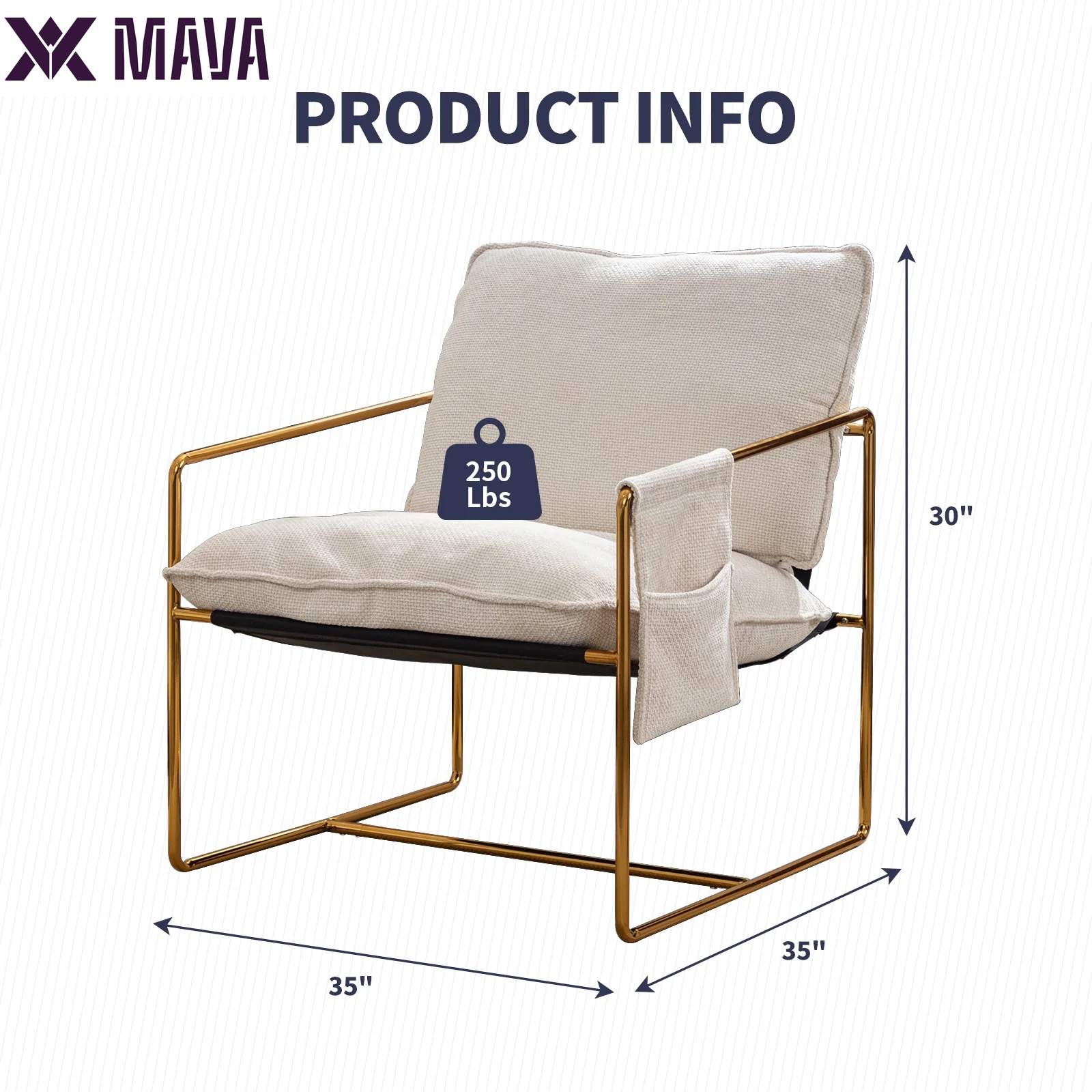 MAVA Accent Chair Set of 2, Modern Sling Chair with Metal Frame, Comfy Chair for Living Room - Beige