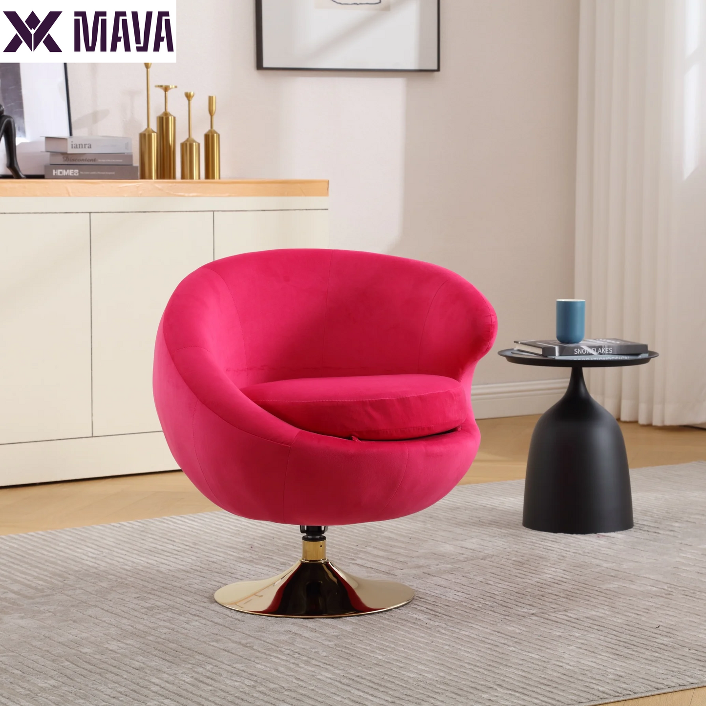 MAVA Accent Oversized Swivel Chair, Comfy Cuddle Barrel Armchair with Metal Base