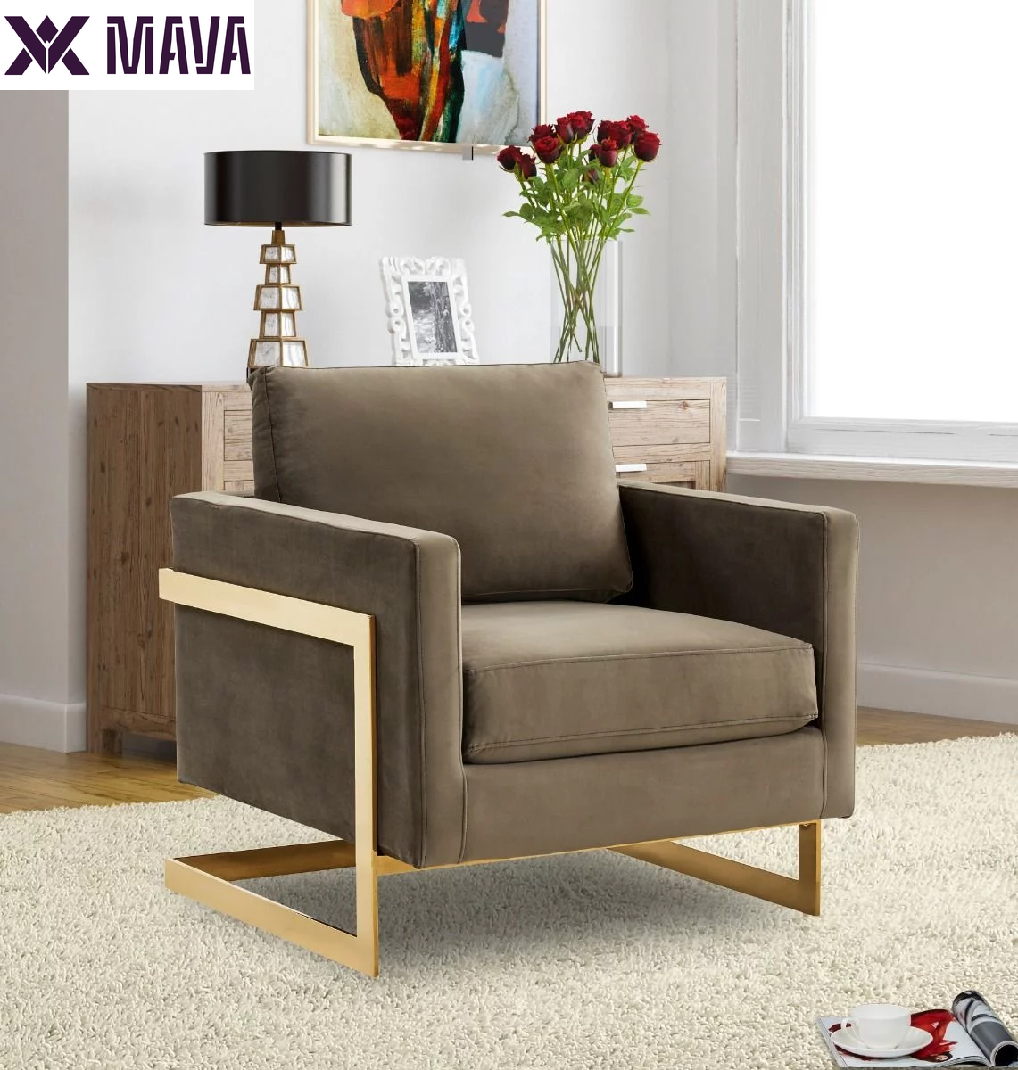 MAVA Velvet Accent Chair Armchair in Dark Gray