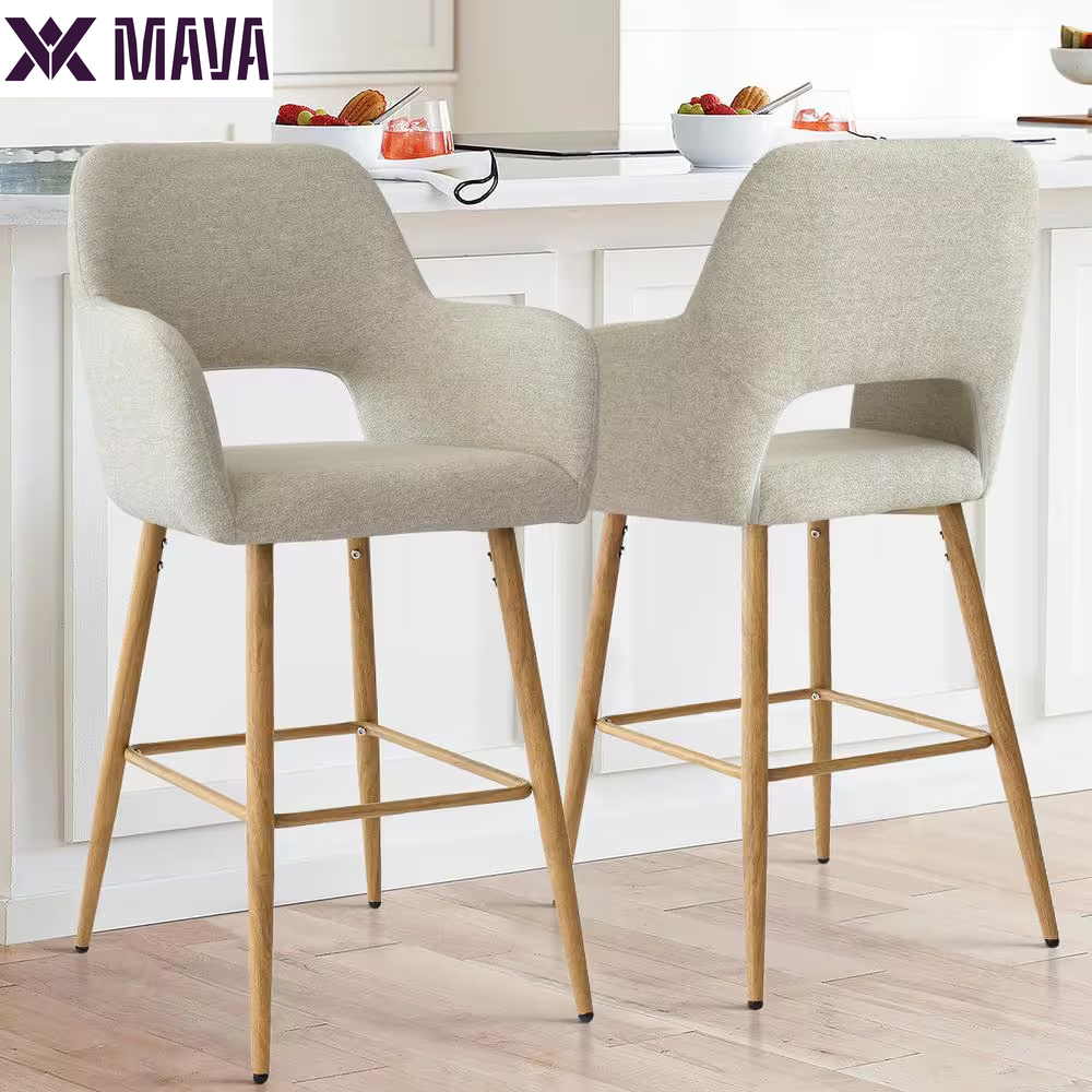 MAVA 25.5 In. Beige Counter Stool Metal Frame with Arm (Set of 2)