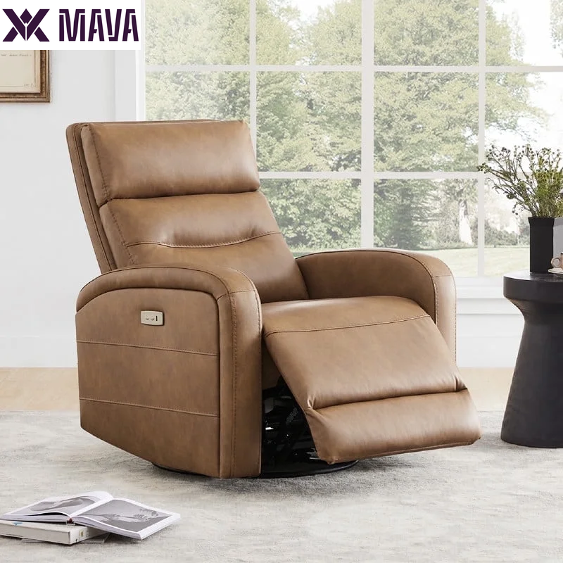 MAVA Fabric Electric Power Glider Swivel Rocker Recliner Chair for Nursery with USB Charge, Linen