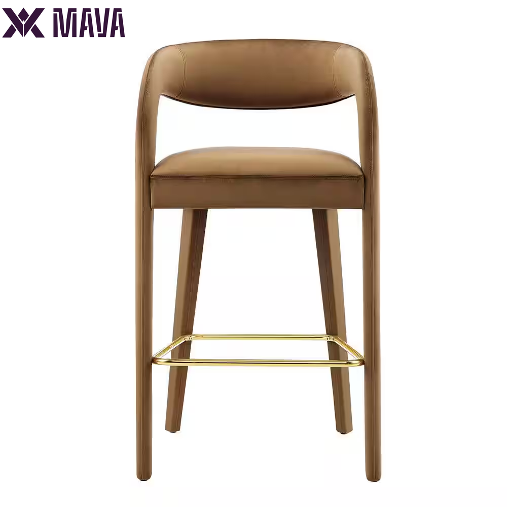 MAVA 30 In. in Brown Gold Rubber Wood Performance Velvet Bar Stool Set of 2