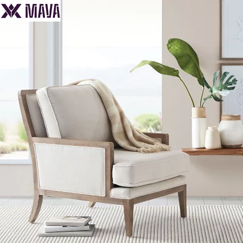 MAVA Cream Fabric Wood Trim Accent Chair