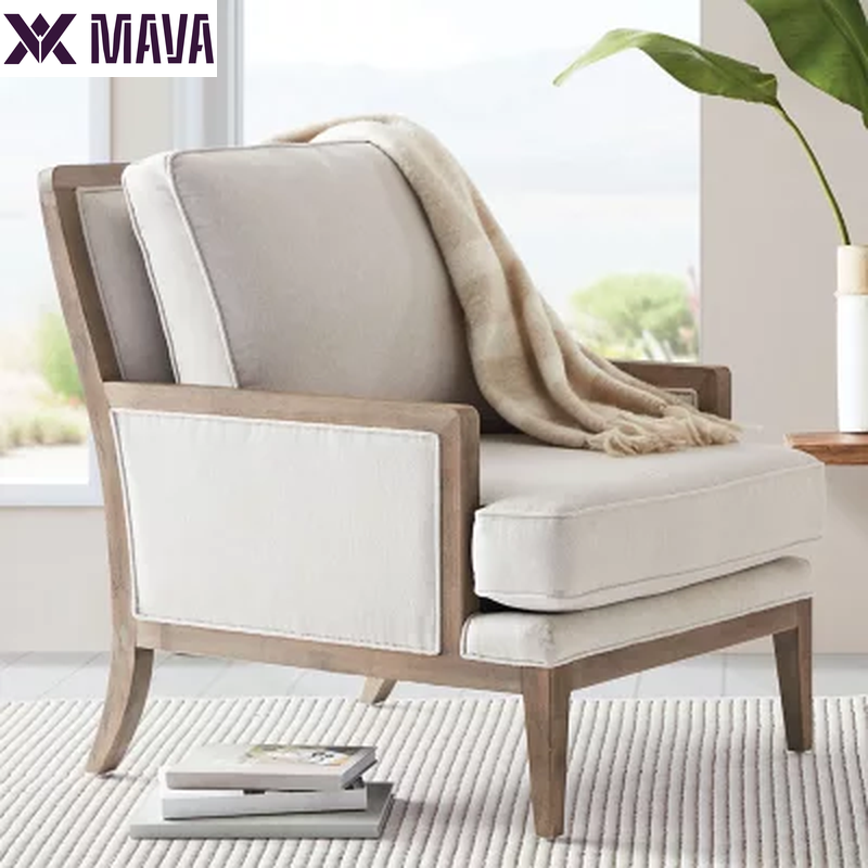 MAVA Cream Fabric Wood Trim Accent Chair