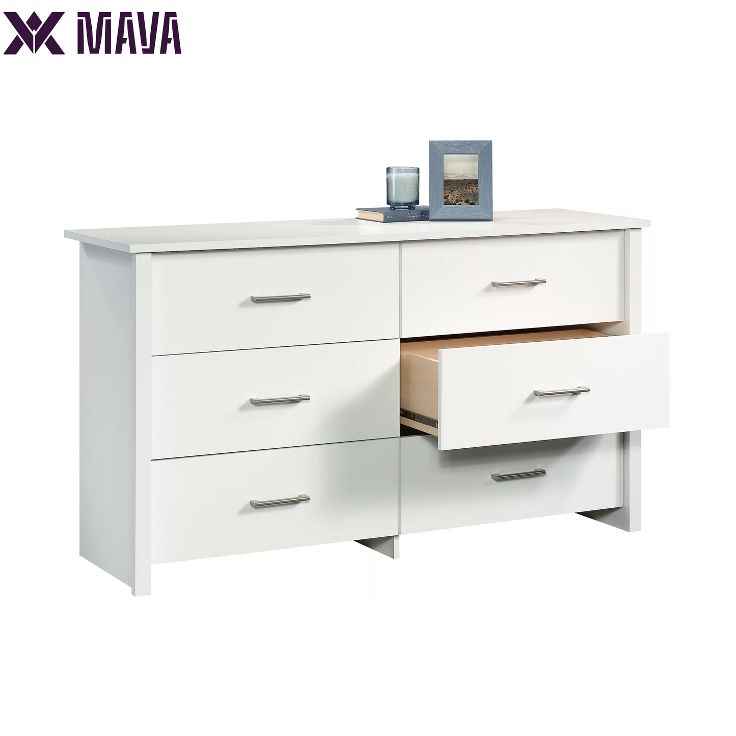 MAVA 6-Drawer Dresser, Soft White Finish