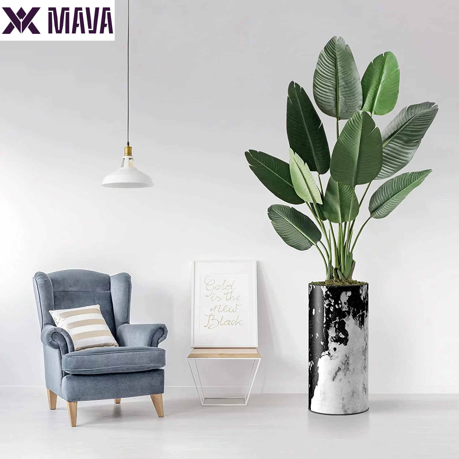 MAVA Artificial Tree in Contemporary Granite Effect Planter, Fake Bird of Paradise Silk Tree for Indoor and Outdoor Home Decoration - 67" Overall Tall (Plant Pot plus Tree)