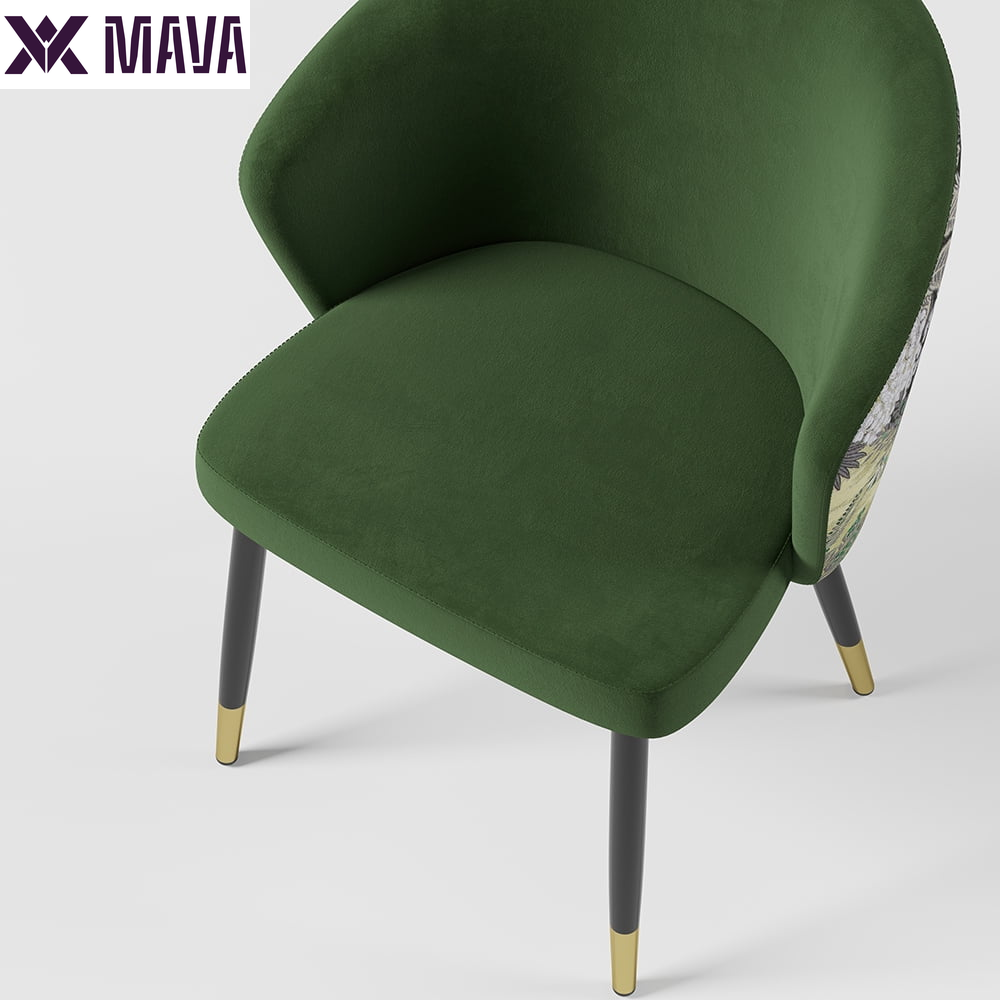 MAVA Green Upholstered Velvet Dining Chair Modern Arm Chair in Gold & Black