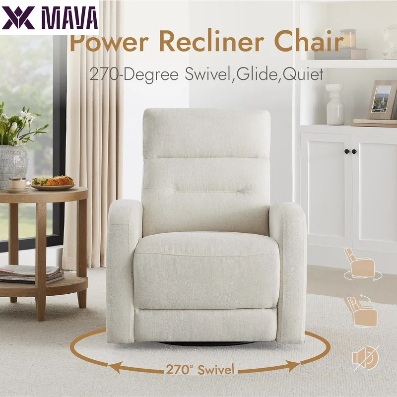 MAVA Fabric Electric Power Glider Swivel Rocker Recliner Chair for Nursery with USB Charge, Linen