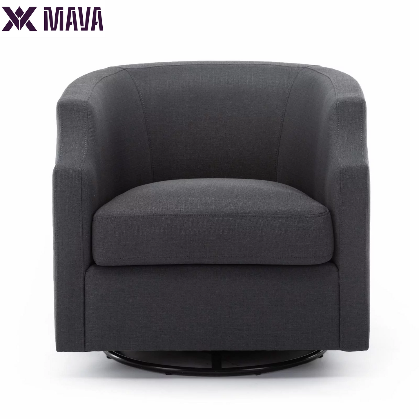 MAVA White Linen Fabric Upholstered Modern Swivel and Rocker Barrel Chair