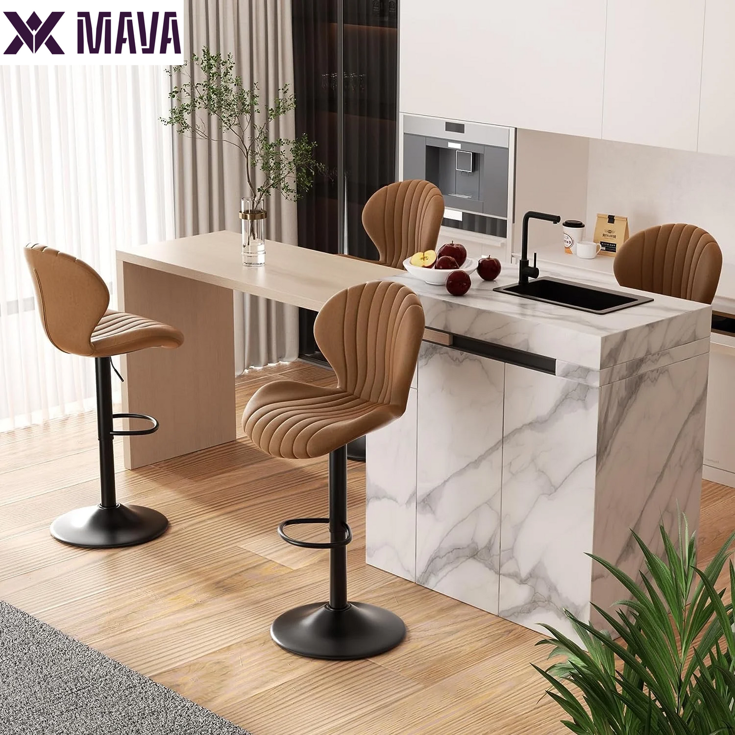 MAVA Bar Stools Set of 2, Modern Swivel Bar Chairs with Mid Back and Adjustable Seat Height