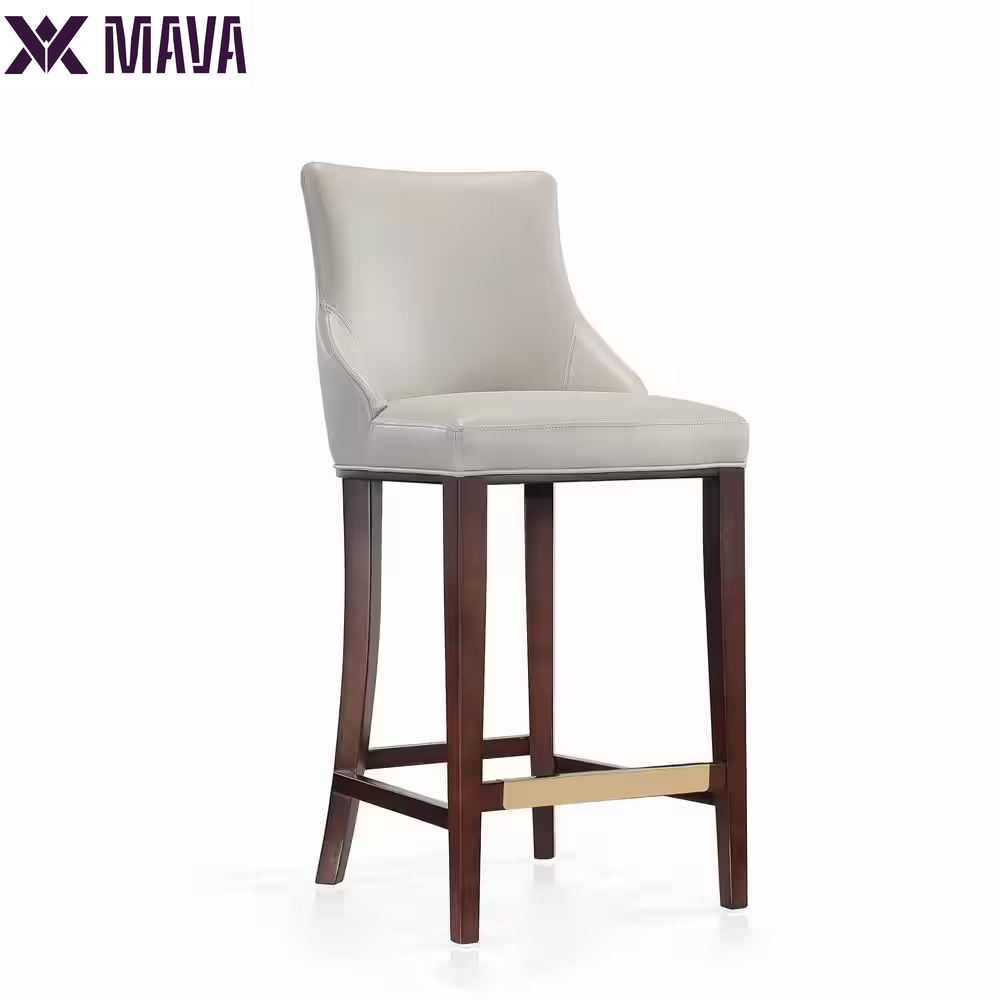 MAVA 29.13 In. Light Grey Beech Wood Bar Stool with Leatherette Upholstered Seat (Set of 3)