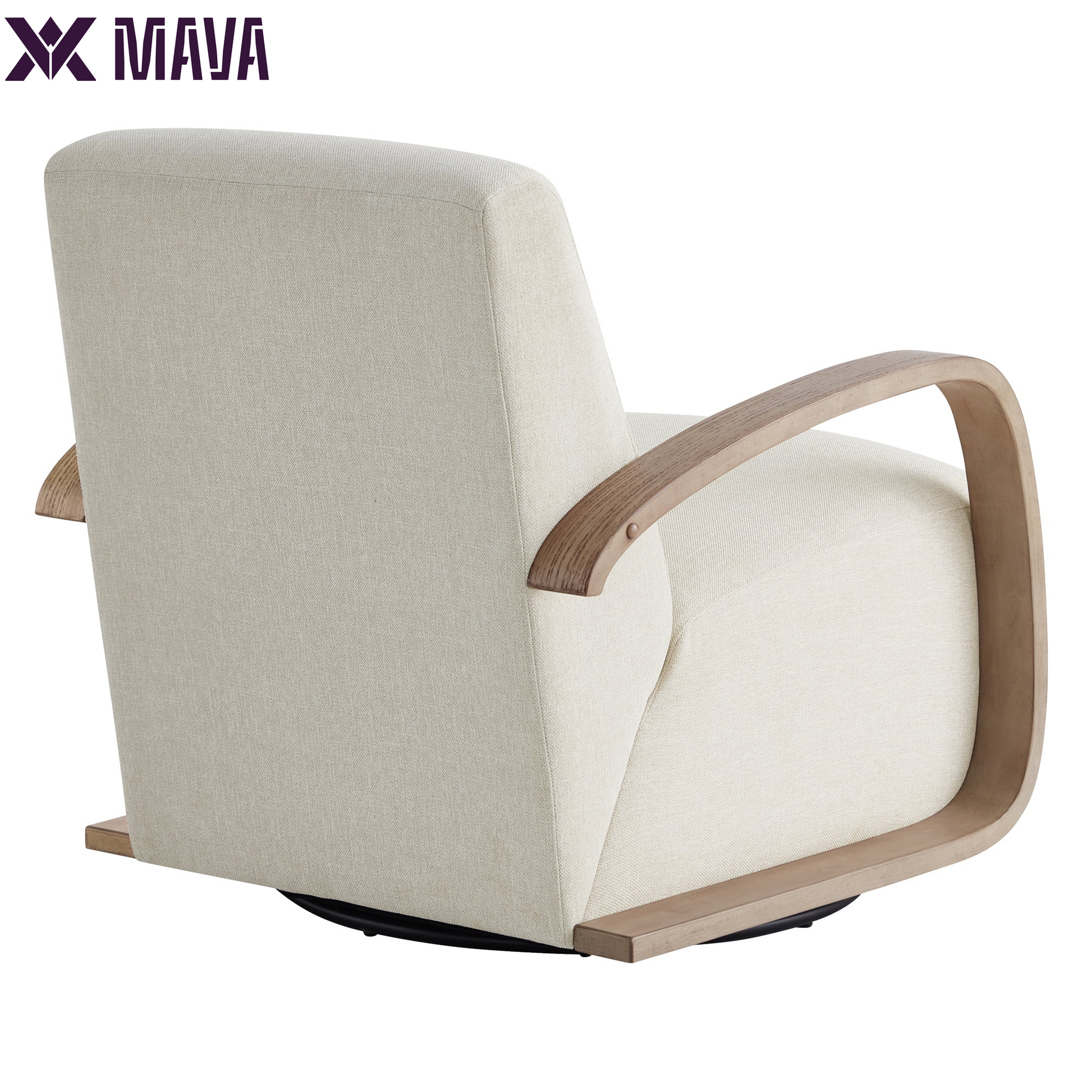 MAVA Swivel Accent Chair with U-Shaped Wood Arm for Living Room Beedroom, Linen & Gray Wood