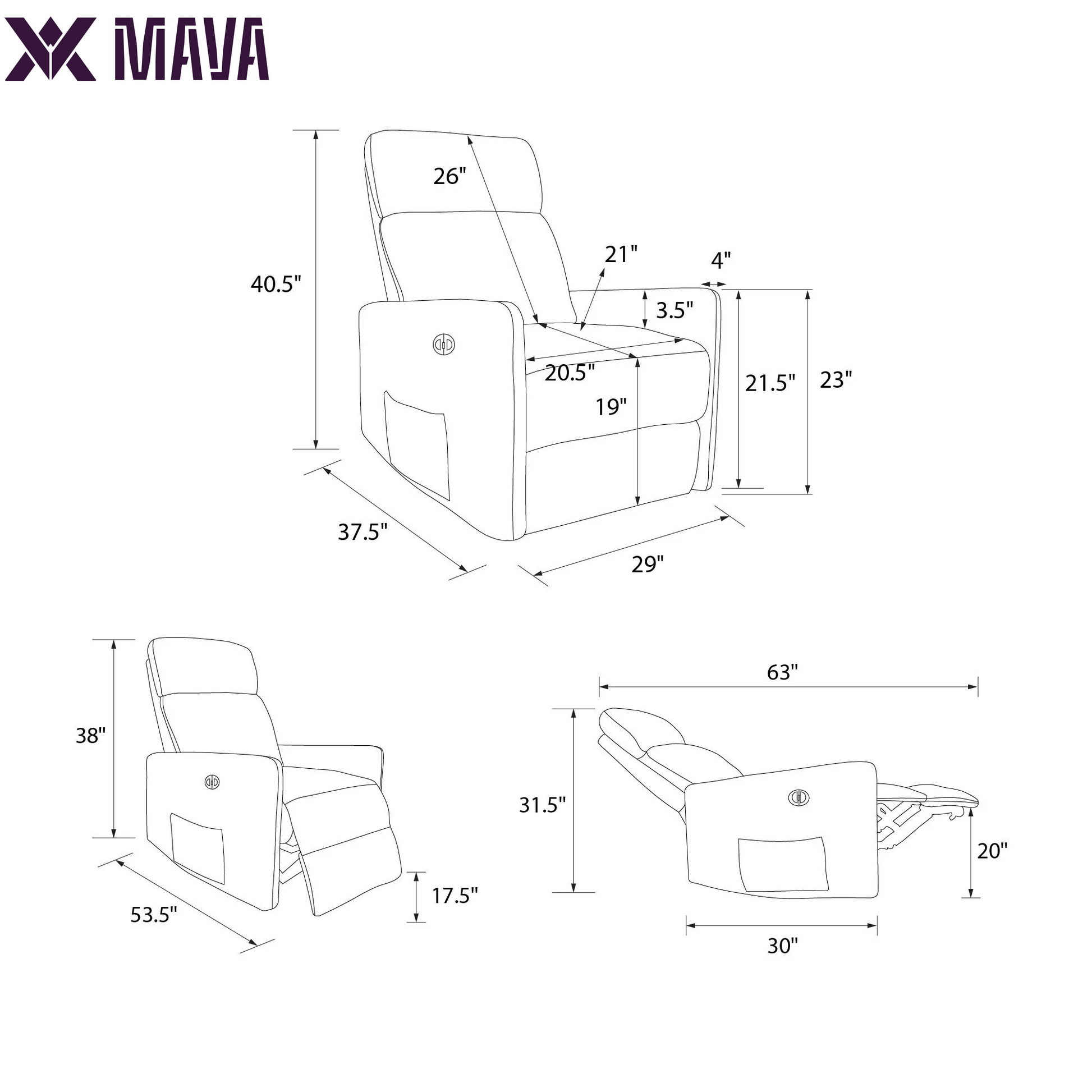 MAVA Power Recliner Chair with 8 Zone Massage and Lumbar Heat, Dark Gray Linen