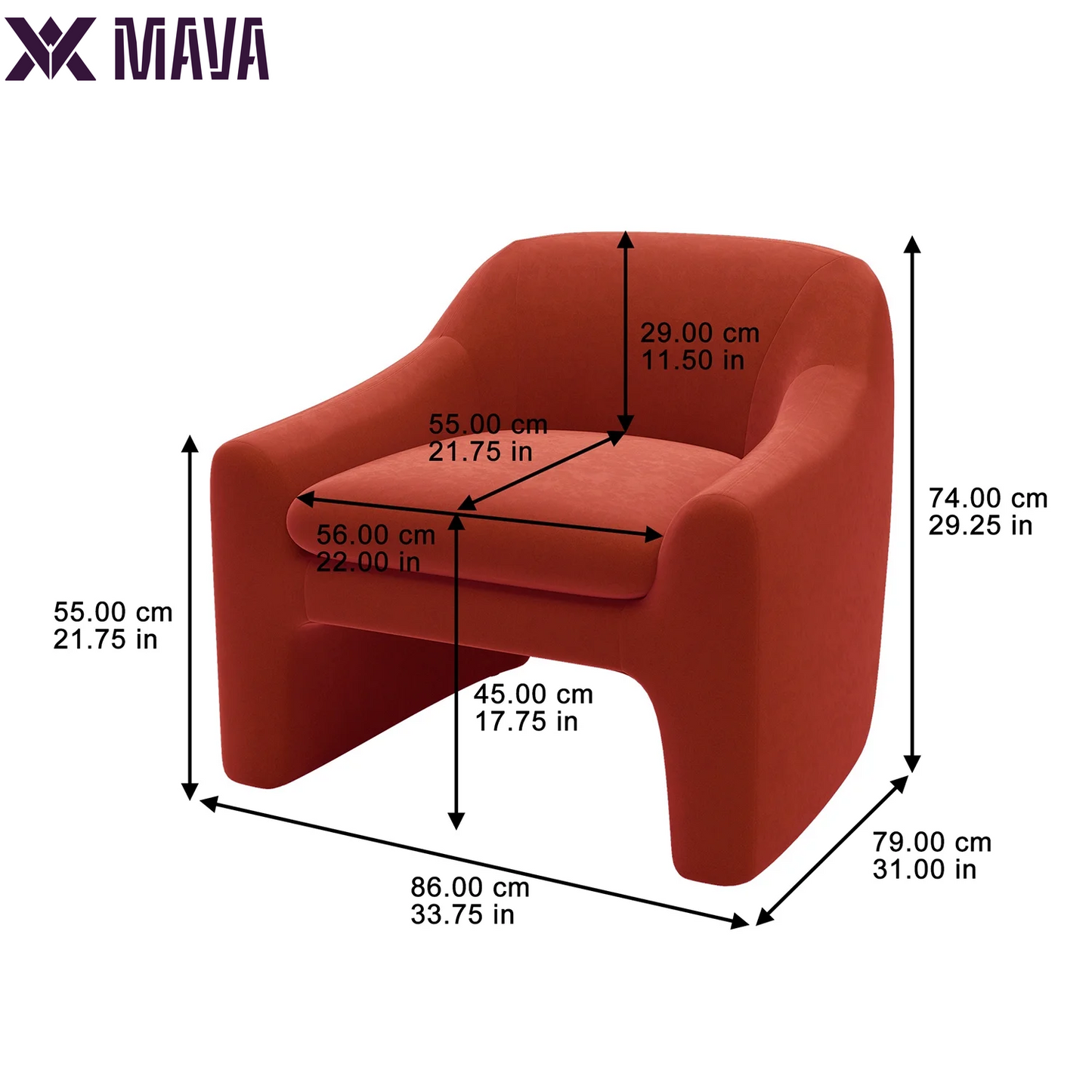 MAVA Velvet Accent Chair Rustic Red