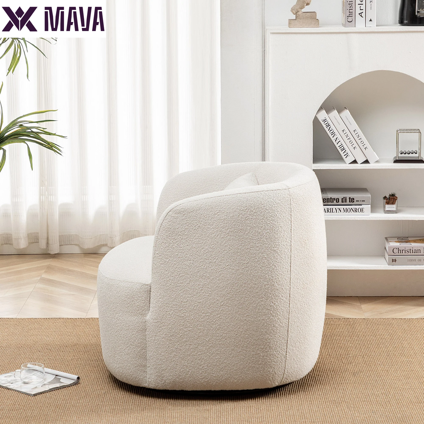 MAVA Beige Modern Boucle Upholstered 360° Swivel Accent Armchair