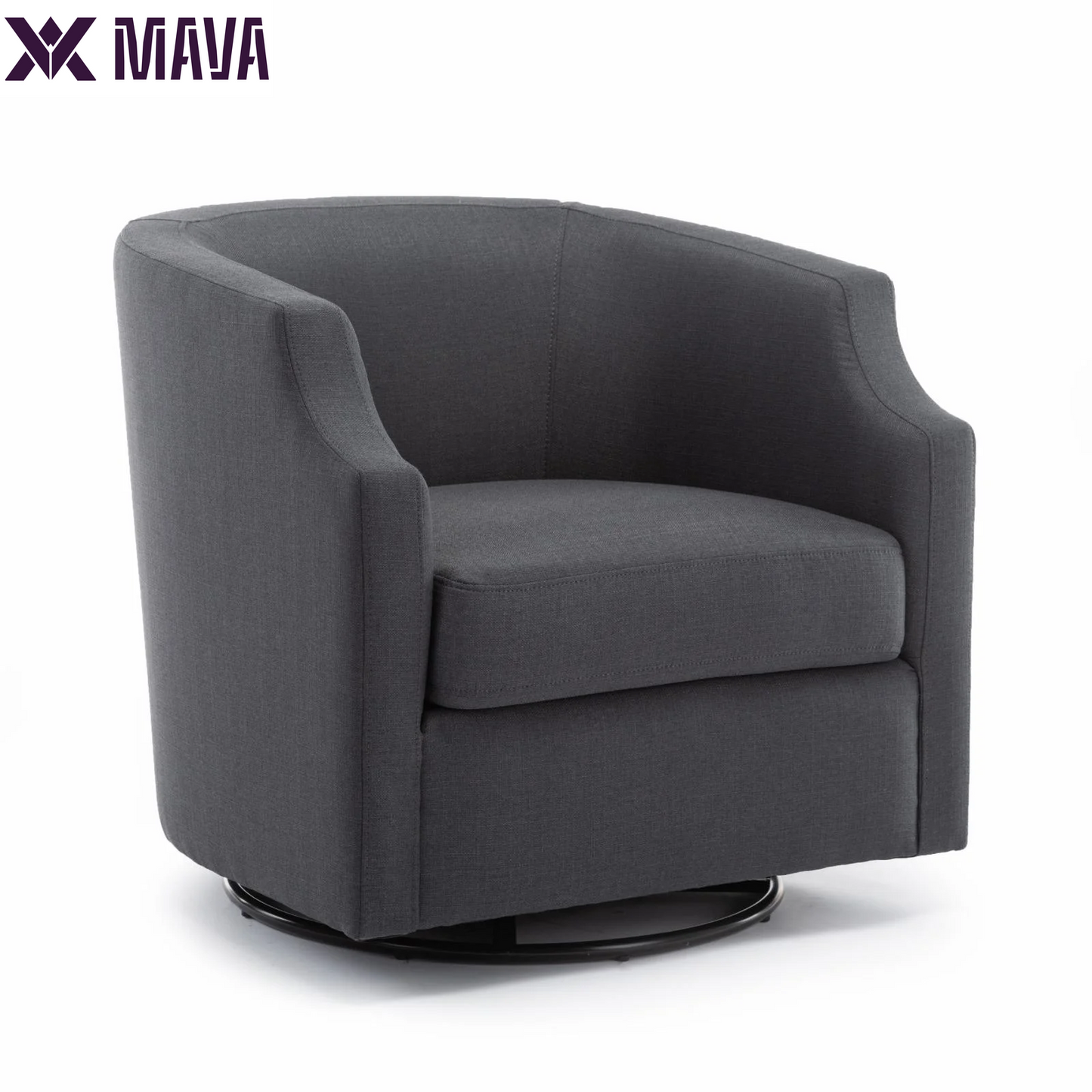 MAVA White Linen Fabric Upholstered Modern Swivel and Rocker Barrel Chair