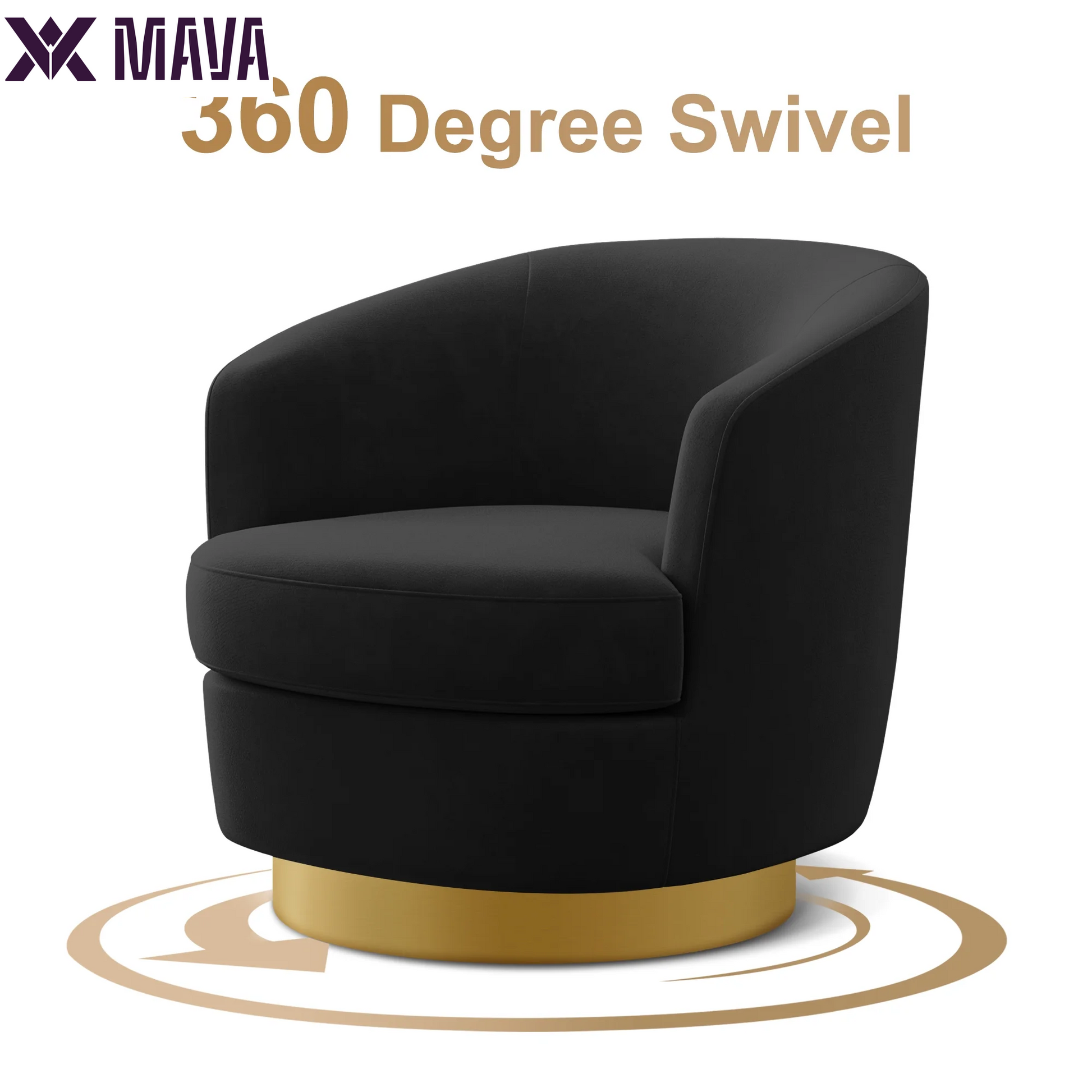 MAVA Swivel Accent Chair, round Barrel Chair 360 Degree Swivel Armchair, Comfy Upholstered Club Chairs for Living Room Bedroom, Black