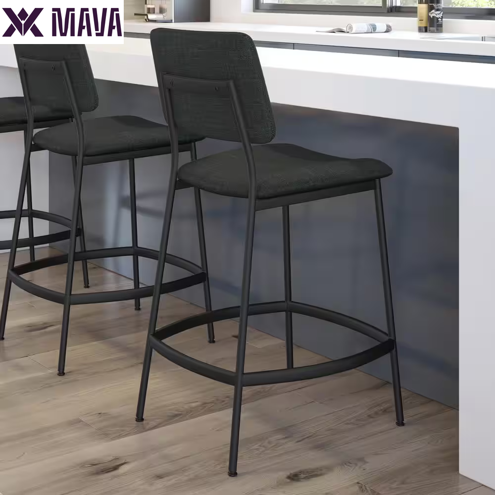 MAVA 26.5 In. Low Back Counter Stool Cream Faux Leather / Bronze Metal