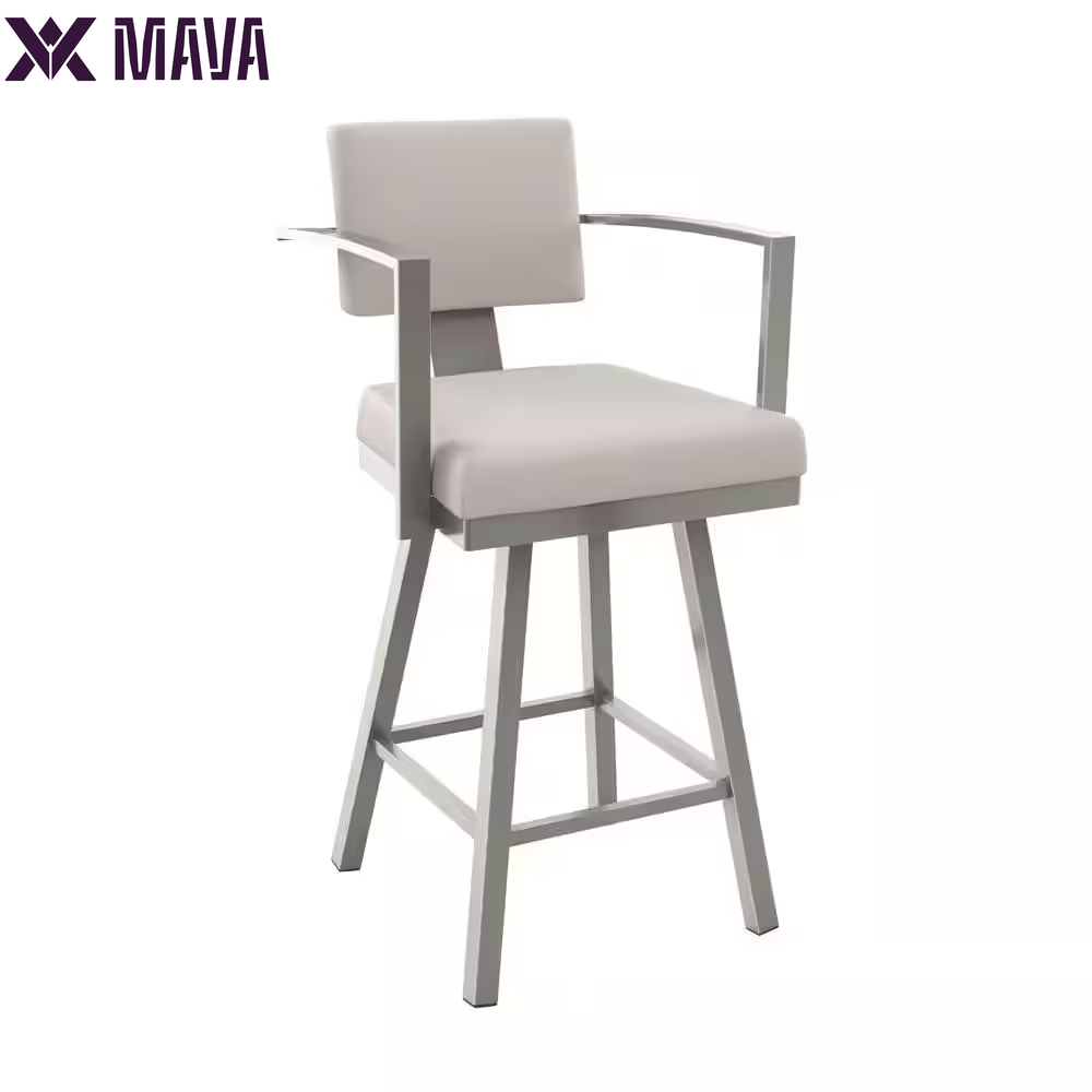 MAVA 26 In. Matt Light Grey Metal Beige Polyurethane Counter Stool