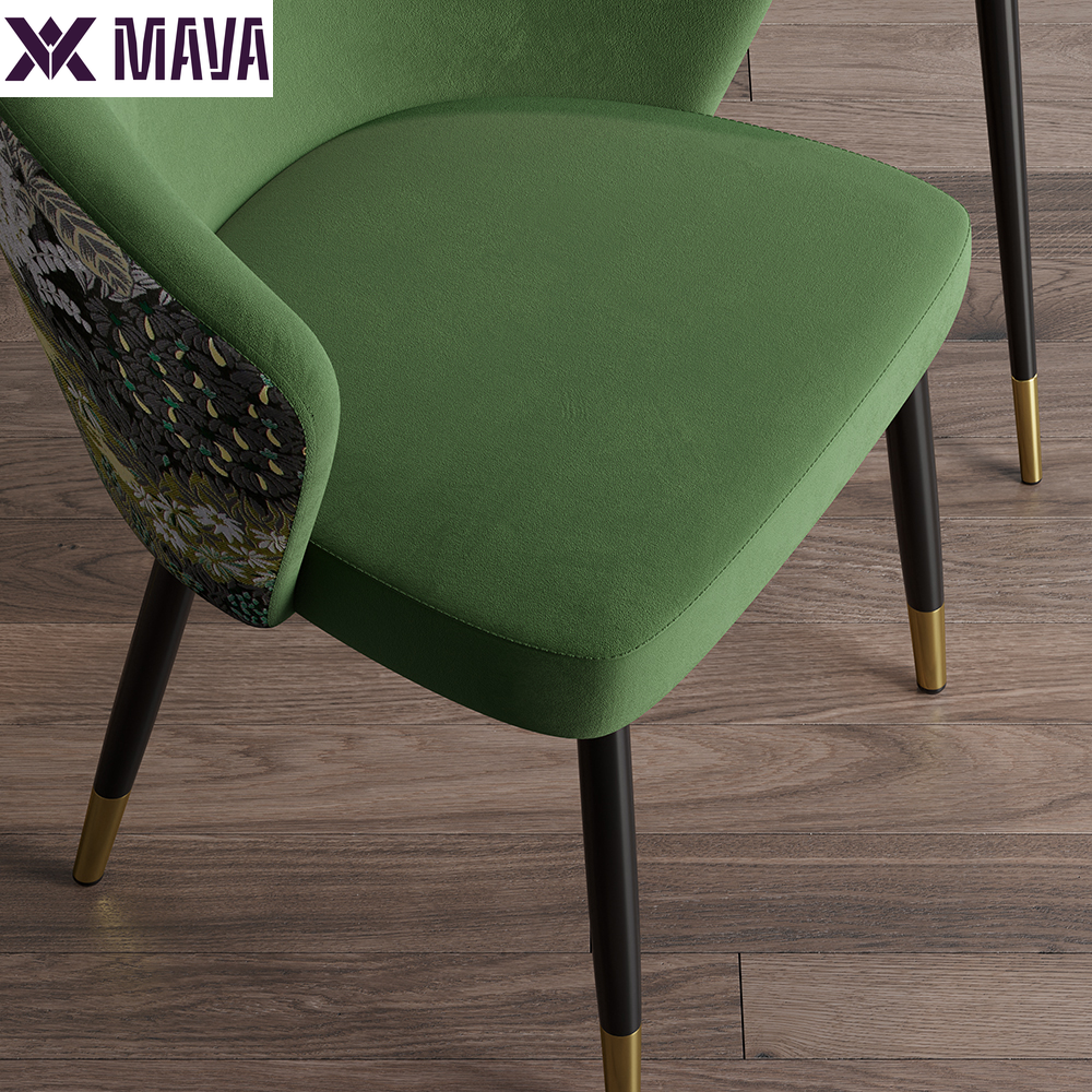 MAVA Green Upholstered Velvet Dining Chair Modern Arm Chair in Gold & Black