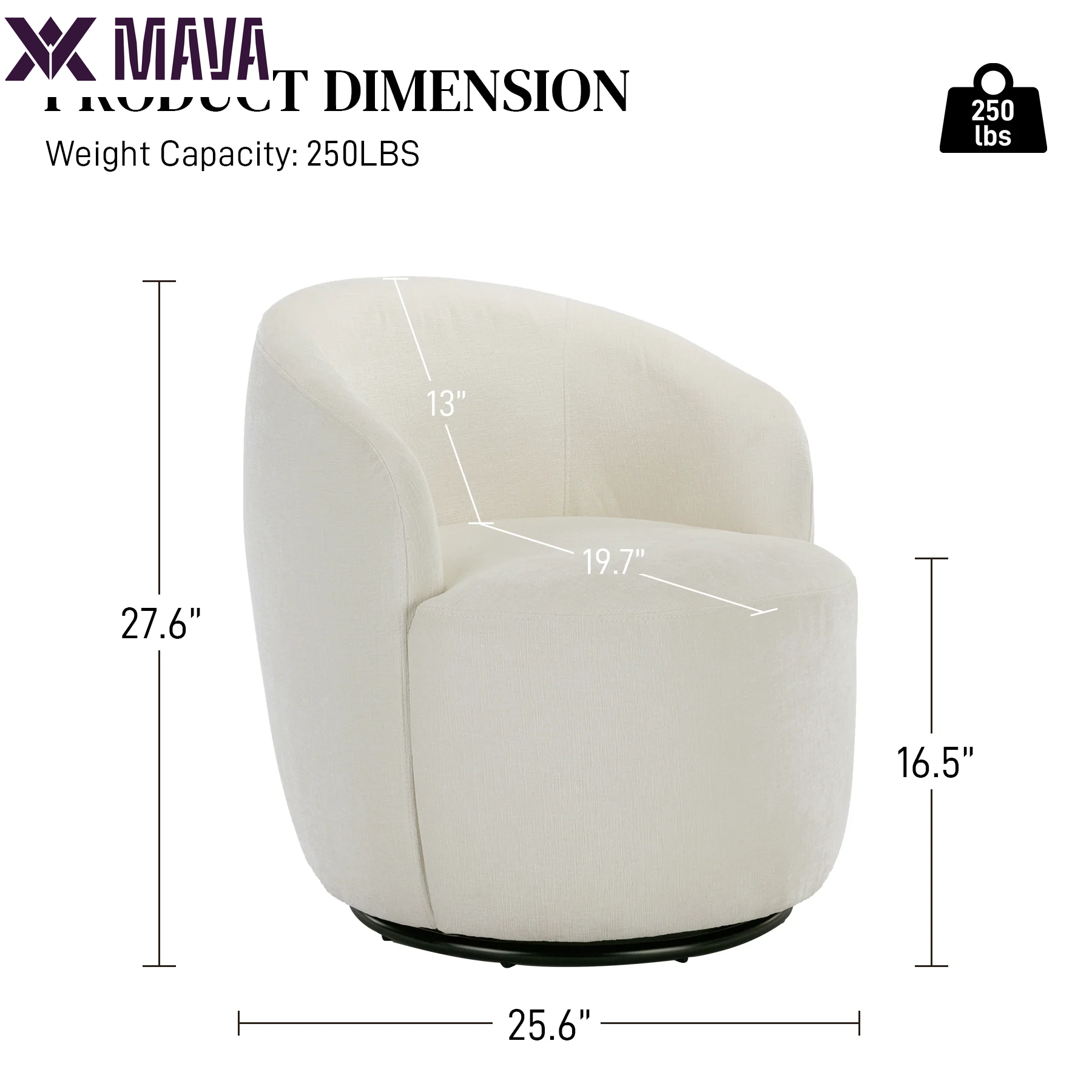 MAVA Swivel Barrel Chair Set of 2, Upholstered Boucle Swivel Accent Chair, Comfy Sherpa Swivel Lounge Chair, Modern 360 Swivel Arm Chair Reading Chair for Living Room Bedroom Club, Ivory Chenille