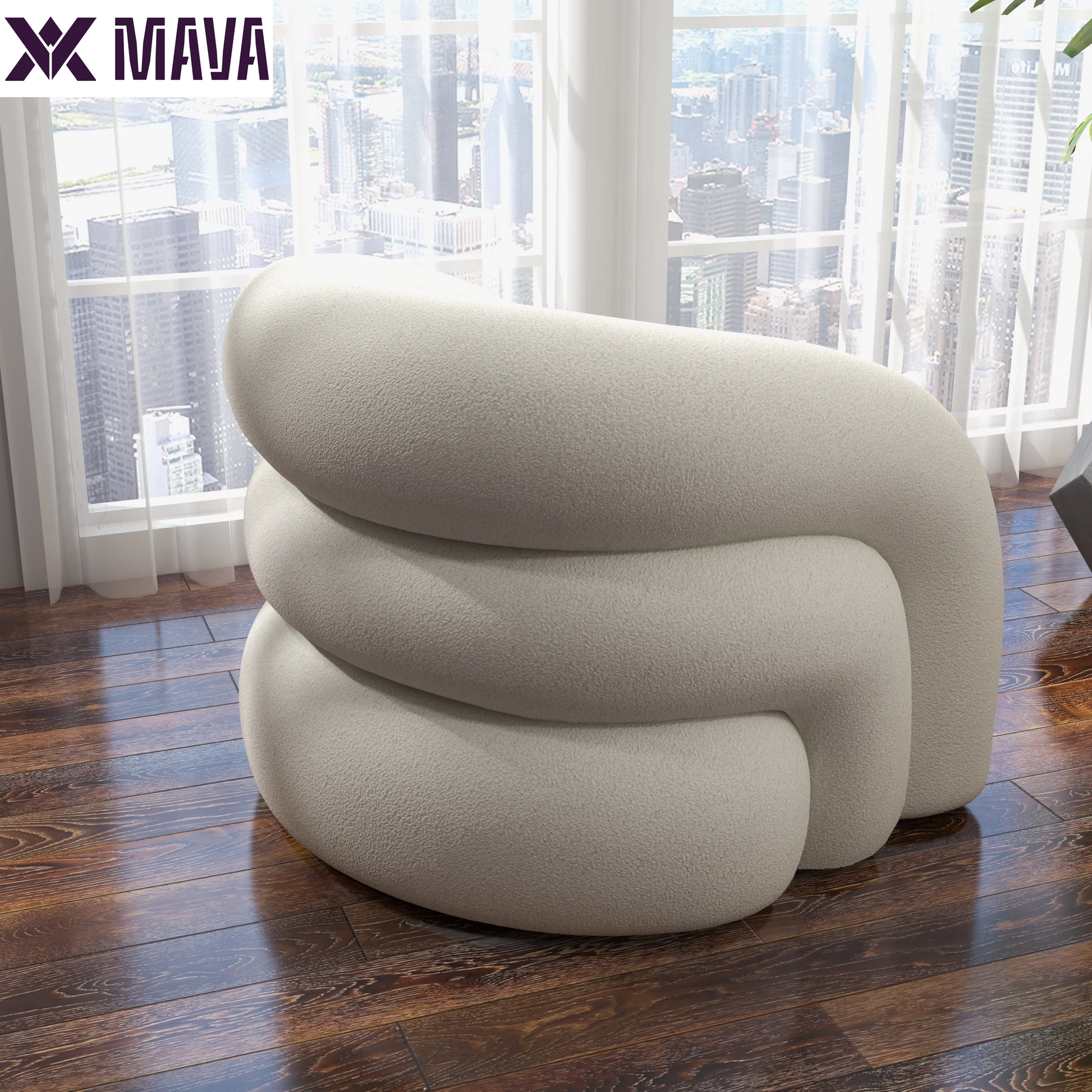 MAVA Teddy Swivel Rainbow Shape Chair Accent Chair, Comfy Boucle Barrel Garden Armchair Sofa for Living Room