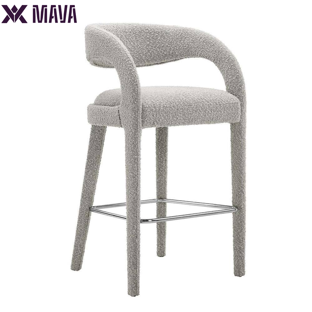 MAVA 30 In. in Taupe Silver Rubber Wood Boucle Upholstered Bar Stool Set of 2