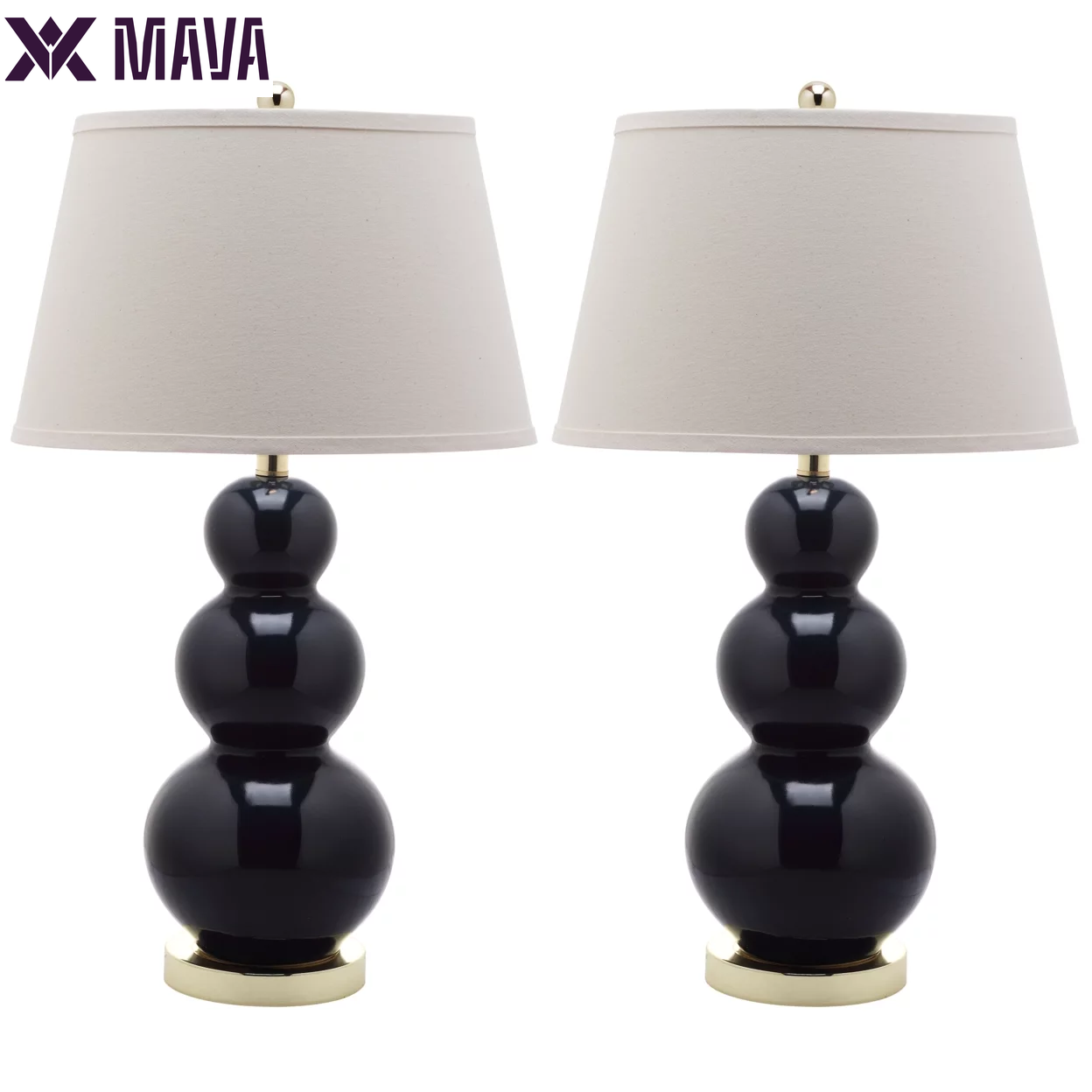 MAVA Three Gourd Table Lamp (Set of 2) | Navy |