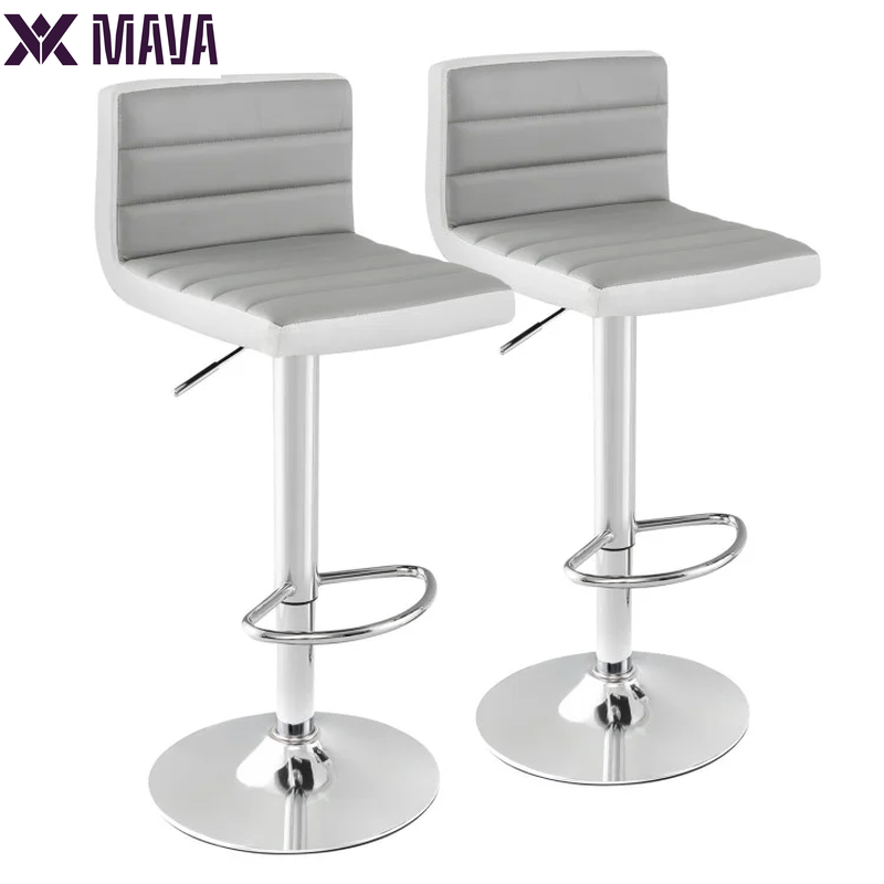 MAVA round Bar Stools Set of 2 with Footrest, Counter Stools for Bar Bistro Dining Room Kitchen, White