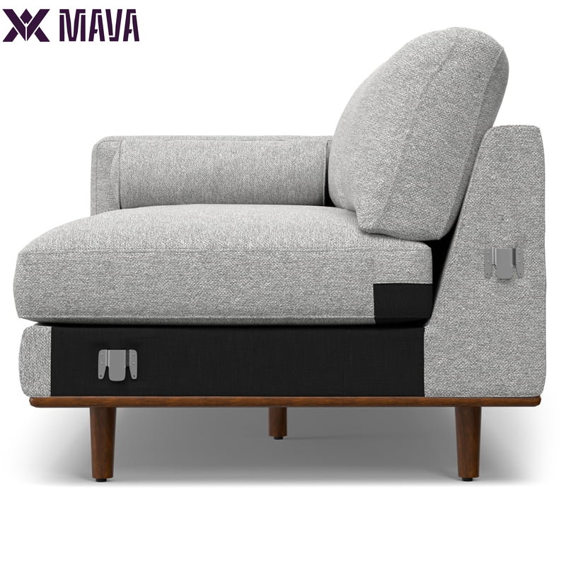 MAVA Mid Century Sectional 102 Inch Wide Sofa in Mist Grey Woven-Blend Fabric