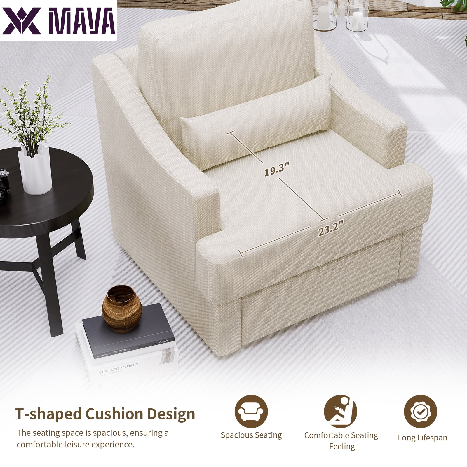 MAVA Modern 360° Degree Swivel Accent Chair with Metal Base Soft Lumbar Pillow for Living Room Bedroom