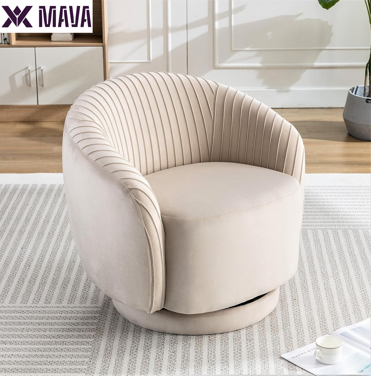 MAVA Modern Barrel Swivel Chair with Plush Velvet Upholstery and Smooth 360° Rotation