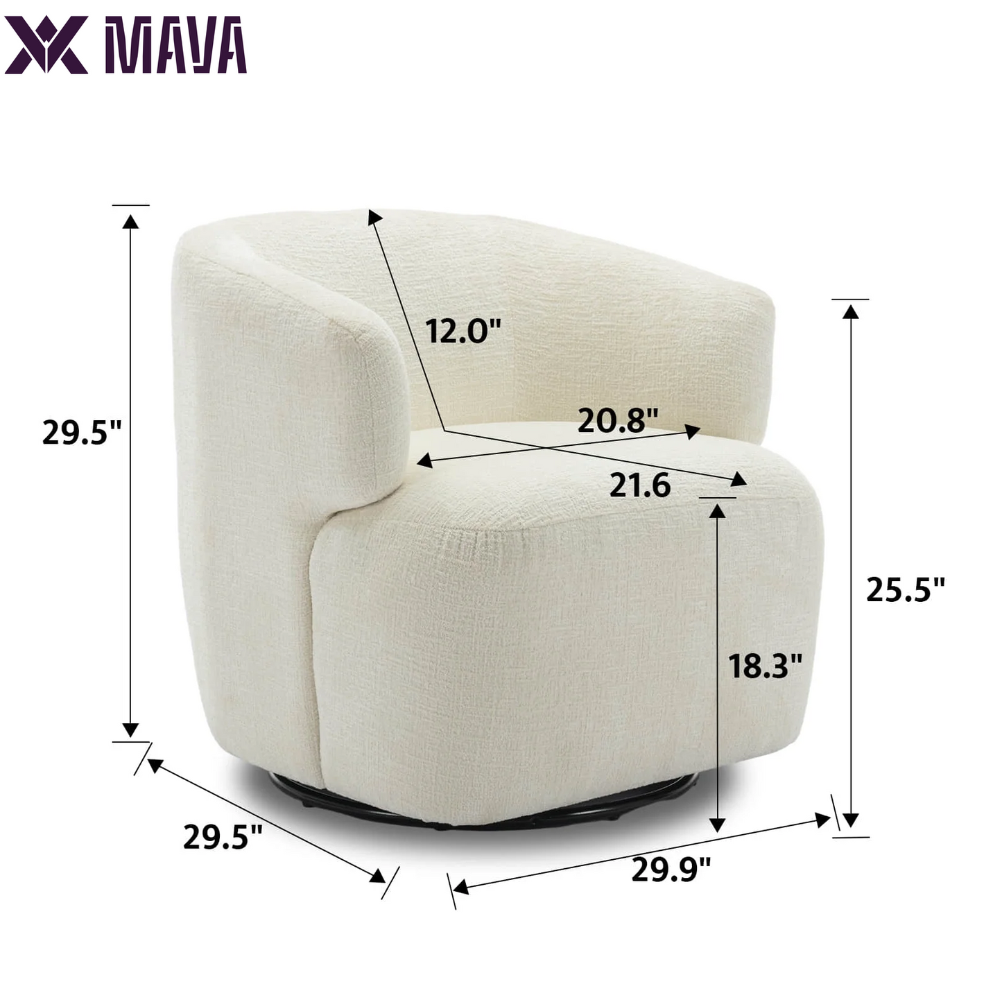 MAVA 30" Wide Chenille Upholstered Swivel Accent Chair Boucle Swivel Barrel Chair