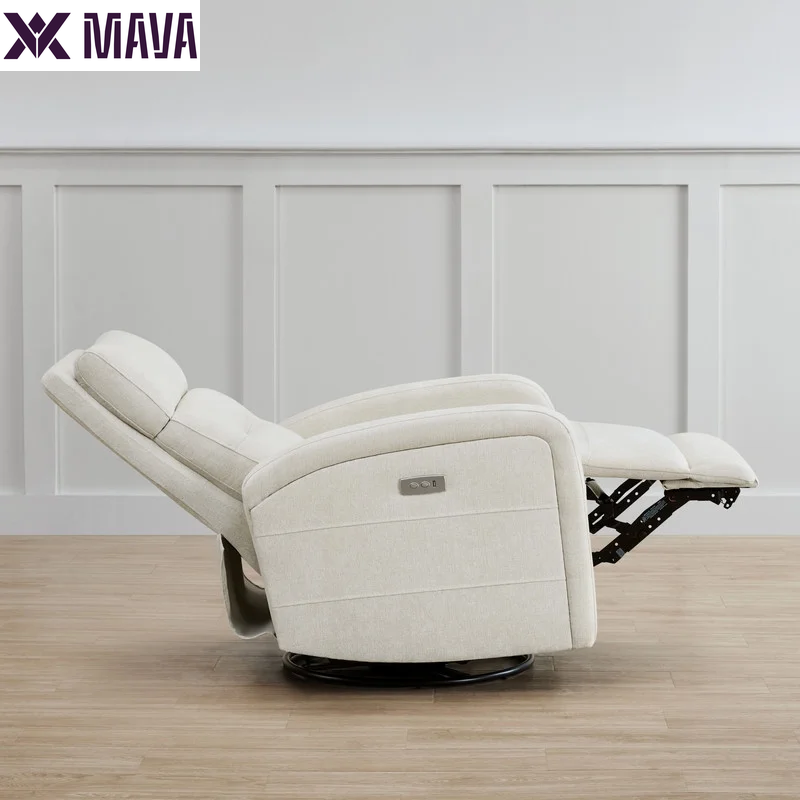 MAVA Fabric Electric Power Glider Swivel Rocker Recliner Chair for Nursery with USB Charge, Linen