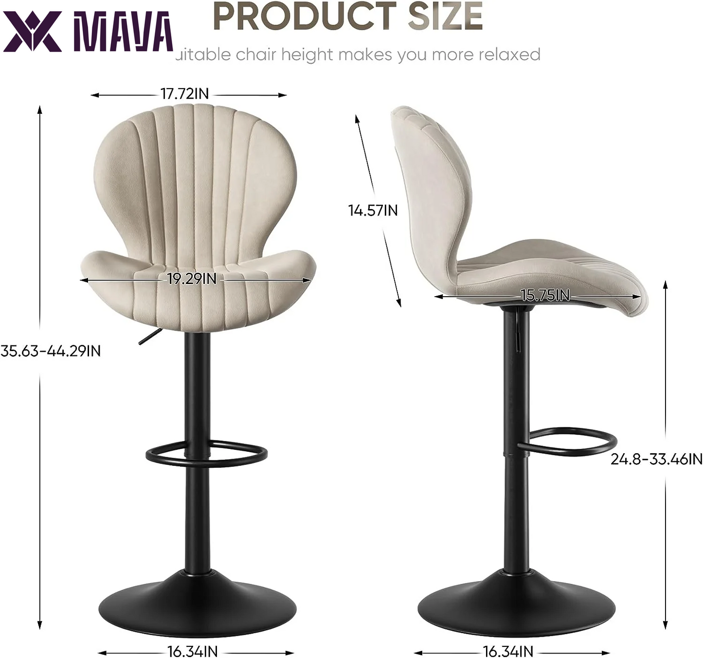 MAVA Bar Stools Set of 2, Modern Swivel Bar Chairs with Mid Back and Adjustable Seat Height