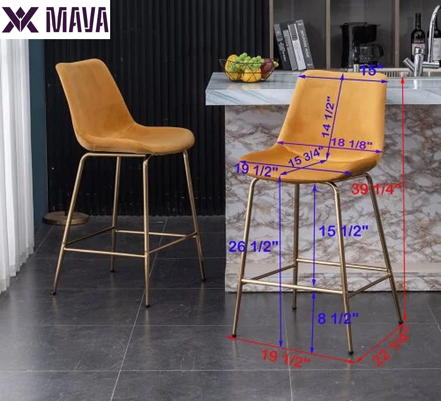 MAVA  Modern Velvet 26.50 in Counter Height Stools - Set of 2 - Gold